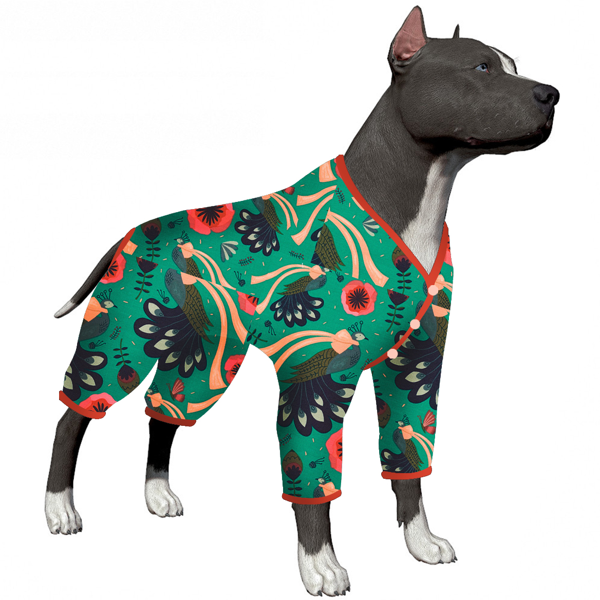 LovinPet Large Dog Pajama - Vibrant Peacock Print Pajamas for Large Dogs