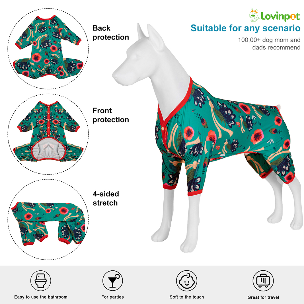 LovinPet Large Dog Pajama - Vibrant Peacock Print Pajamas for Large Dogs