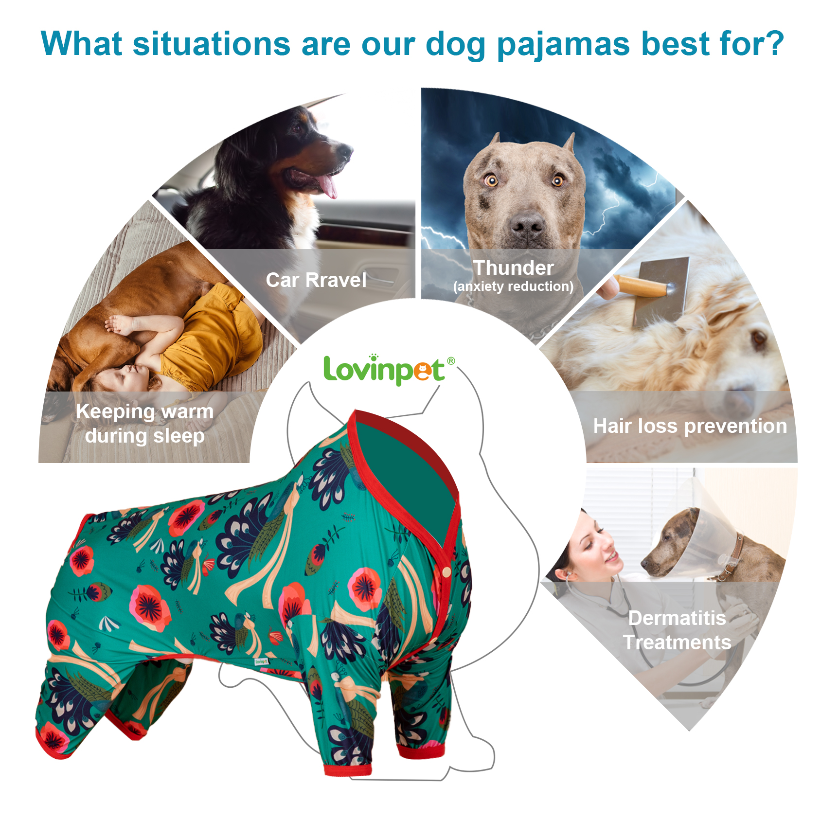 LovinPet Large Dog Pajama - Vibrant Peacock Print Pajamas for Large Dogs