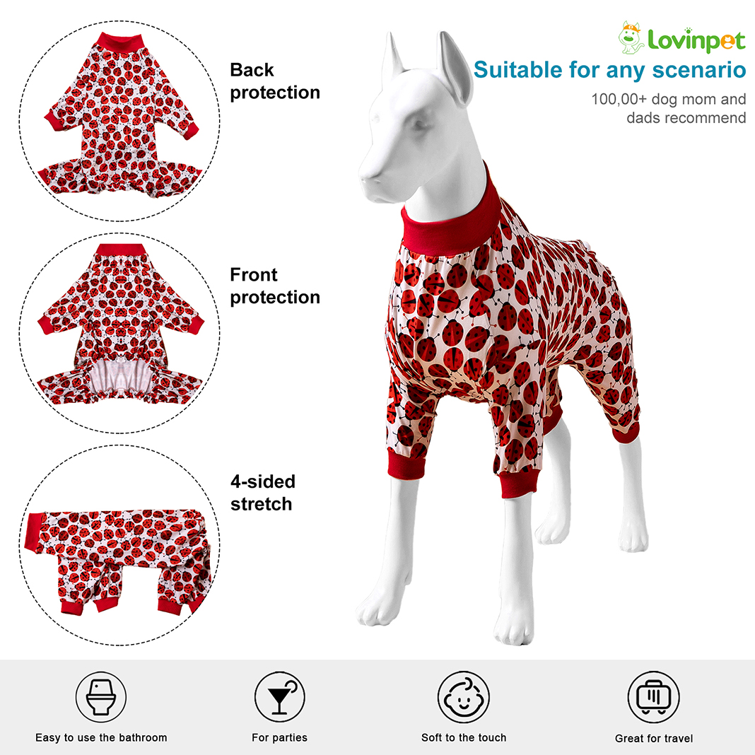LovinPet Large Dog Pajamas Onesie - Playful Ladybug Design with Red Trim
