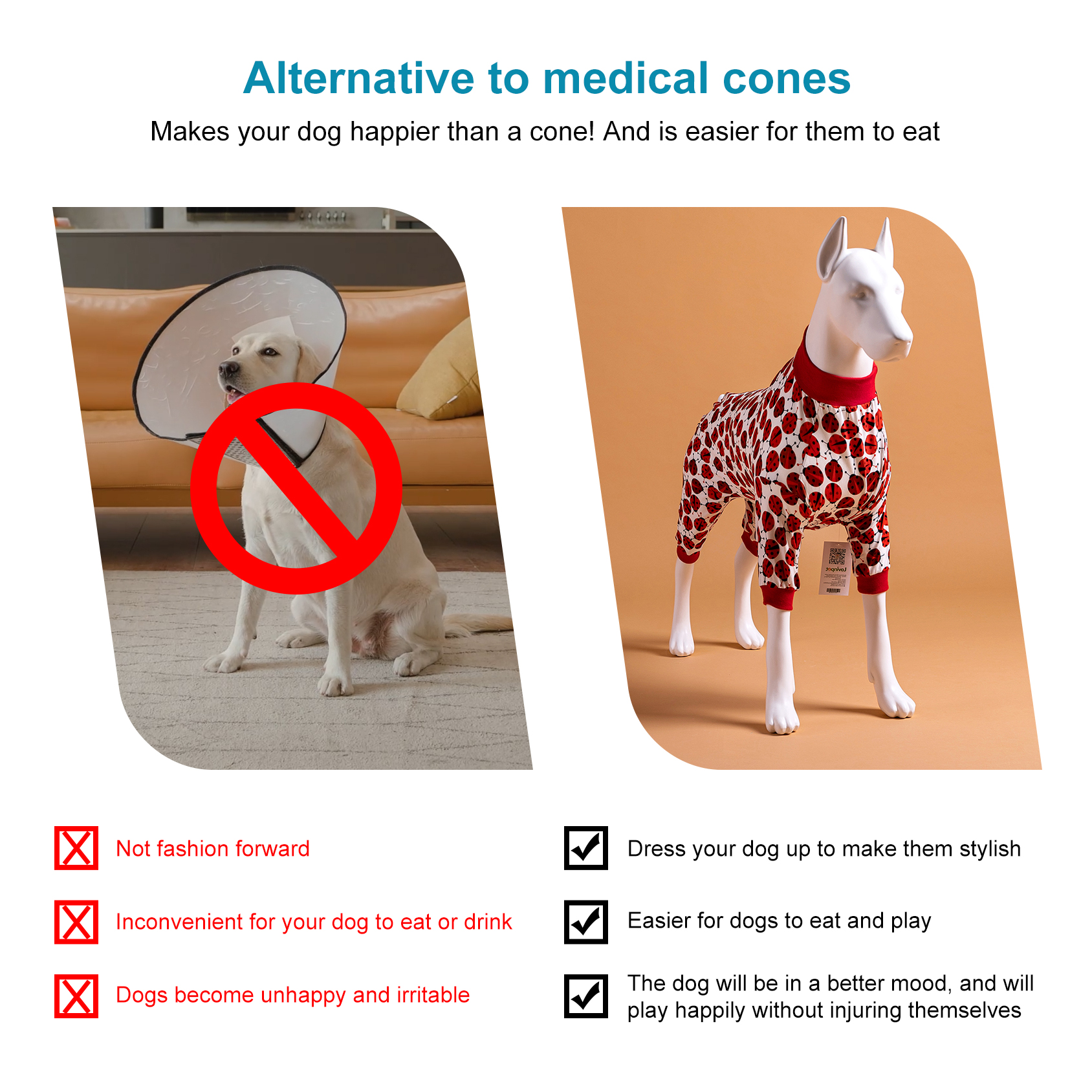 LovinPet Large Dog Pajamas Onesie - Playful Ladybug Design with Red Trim