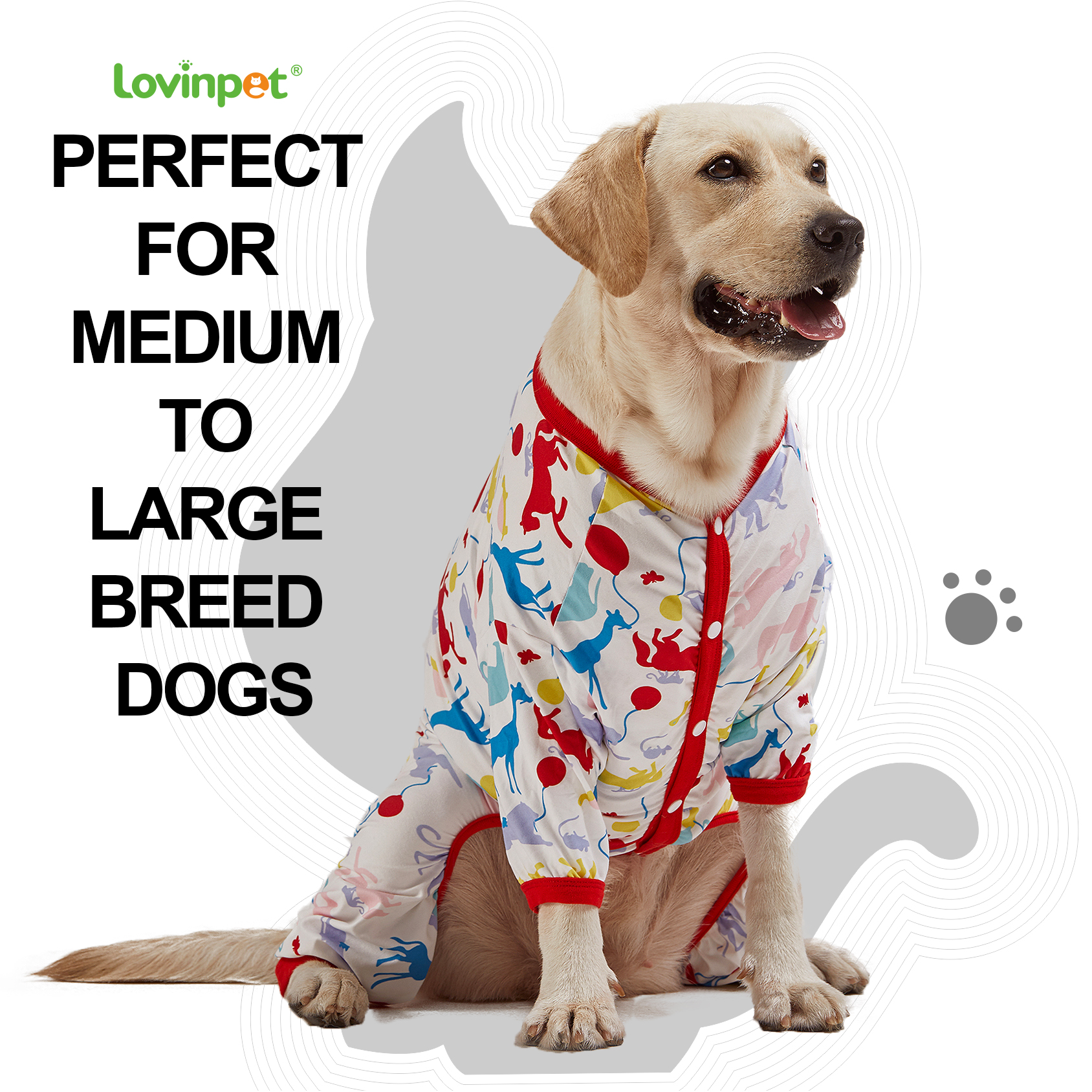LovinPet Large Dog Pajamas Onesie - Playful Deer and Lion Design for Big Breeds