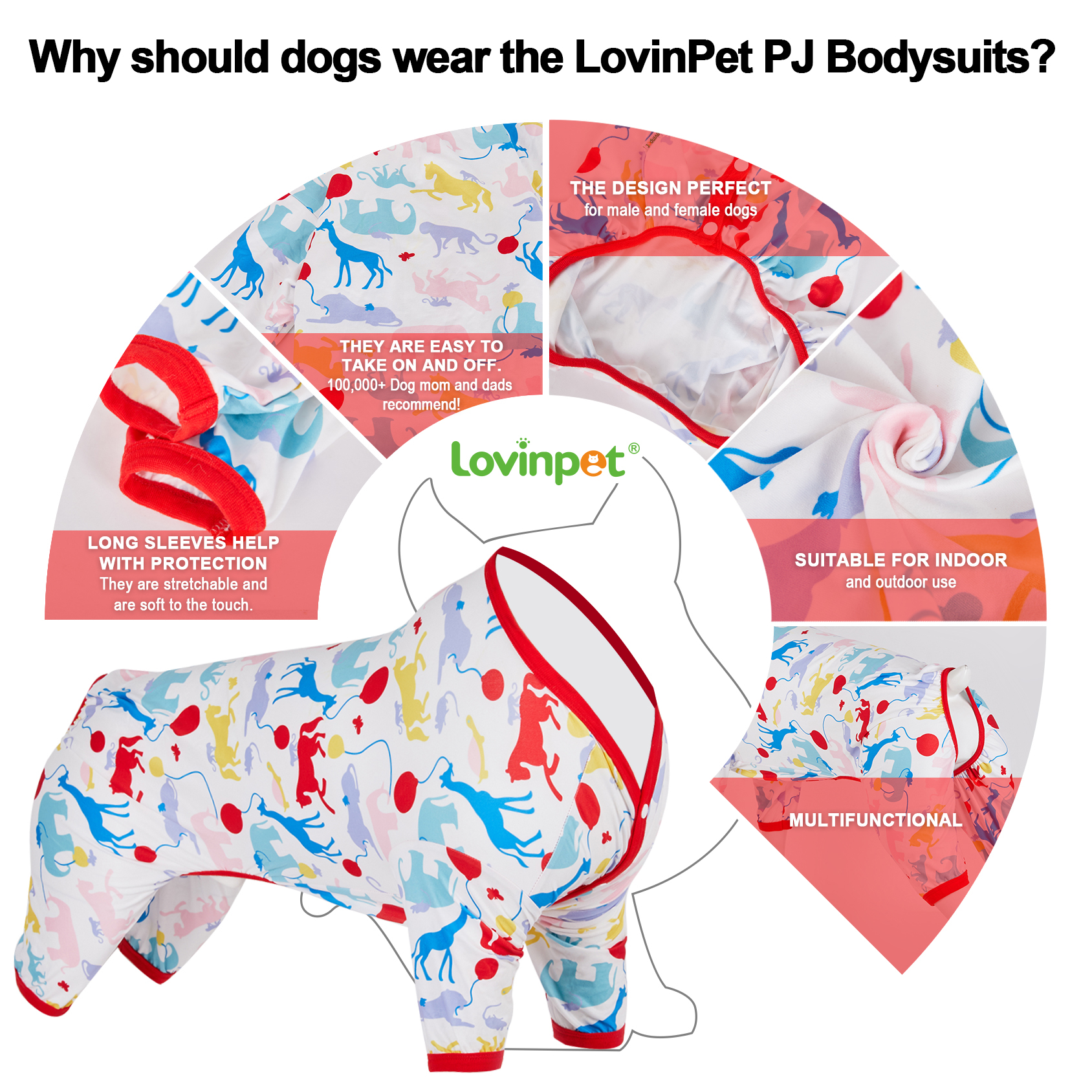 LovinPet Large Dog Pajamas Onesie - Playful Deer and Lion Design for Big Breeds