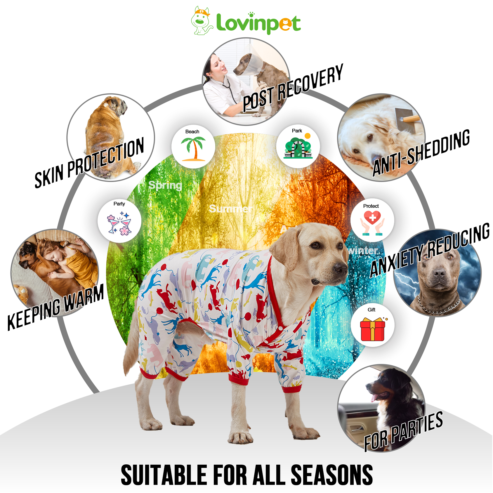 LovinPet Large Dog Pajamas Onesie - Playful Deer and Lion Design for Big Breeds