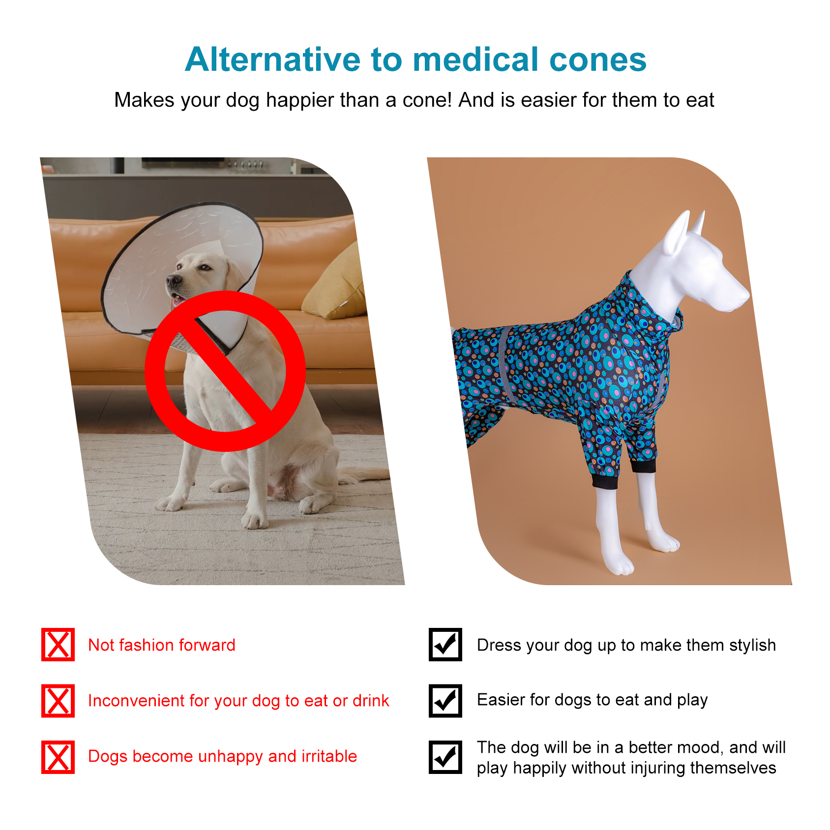 LovinPet Large Dog Pajama - Retro Dot Design Pajamas with Hood and Reflective Strips for Large Dogs