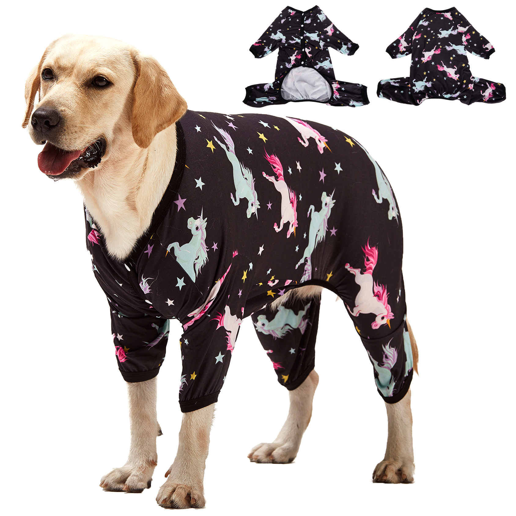 LovinPet Big Dog Knee Surgery Onesie Pajama - Black Pink Unicorn
