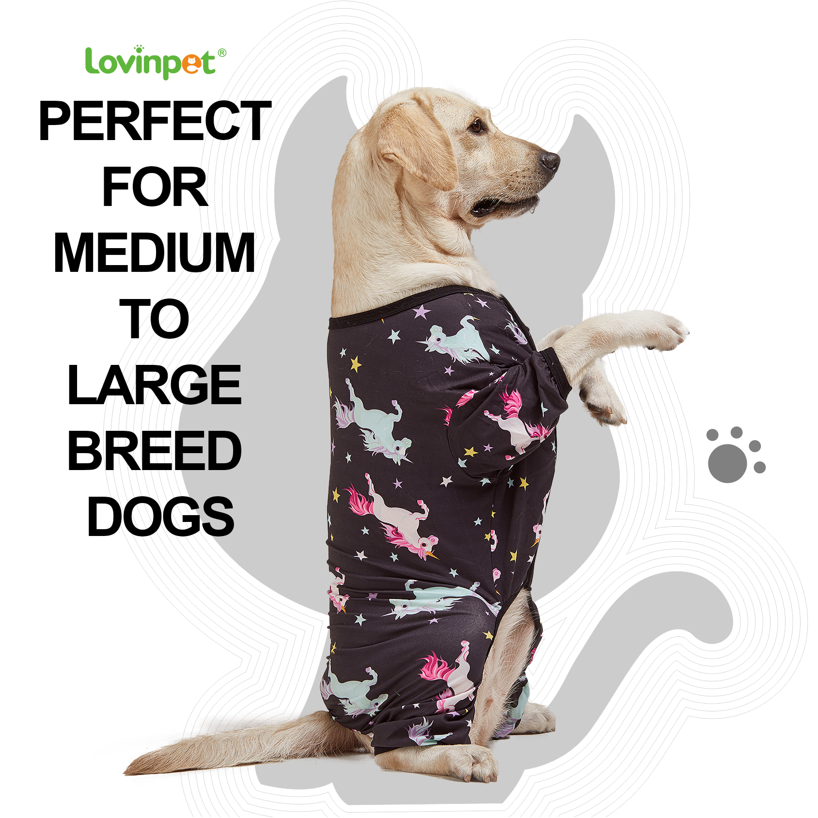 LovinPet Big Dog Knee Surgery Onesie Pajama - Black Pink Unicorn