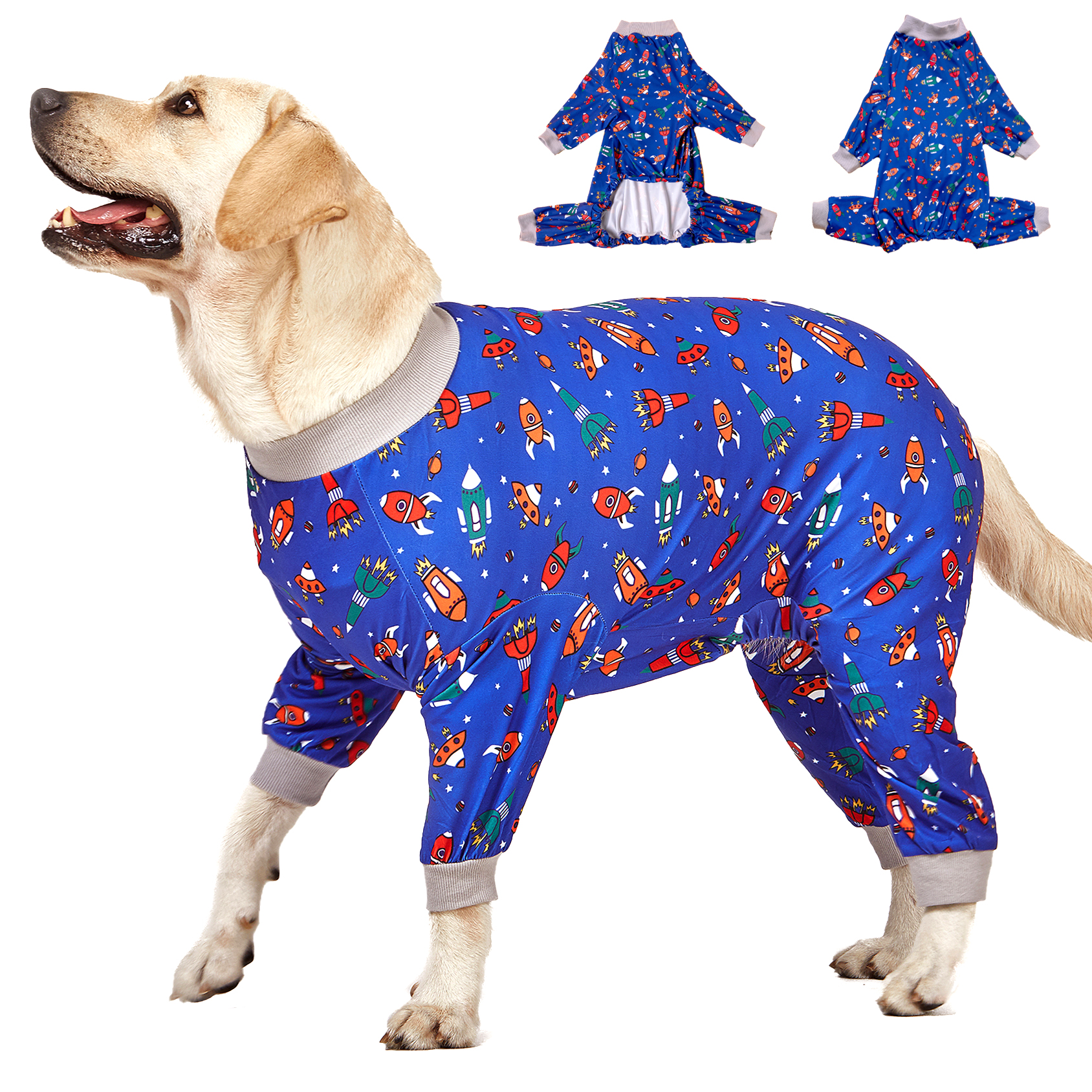 LovinPet Large Dog Pajama - Space Adventure with Rockets and Stars