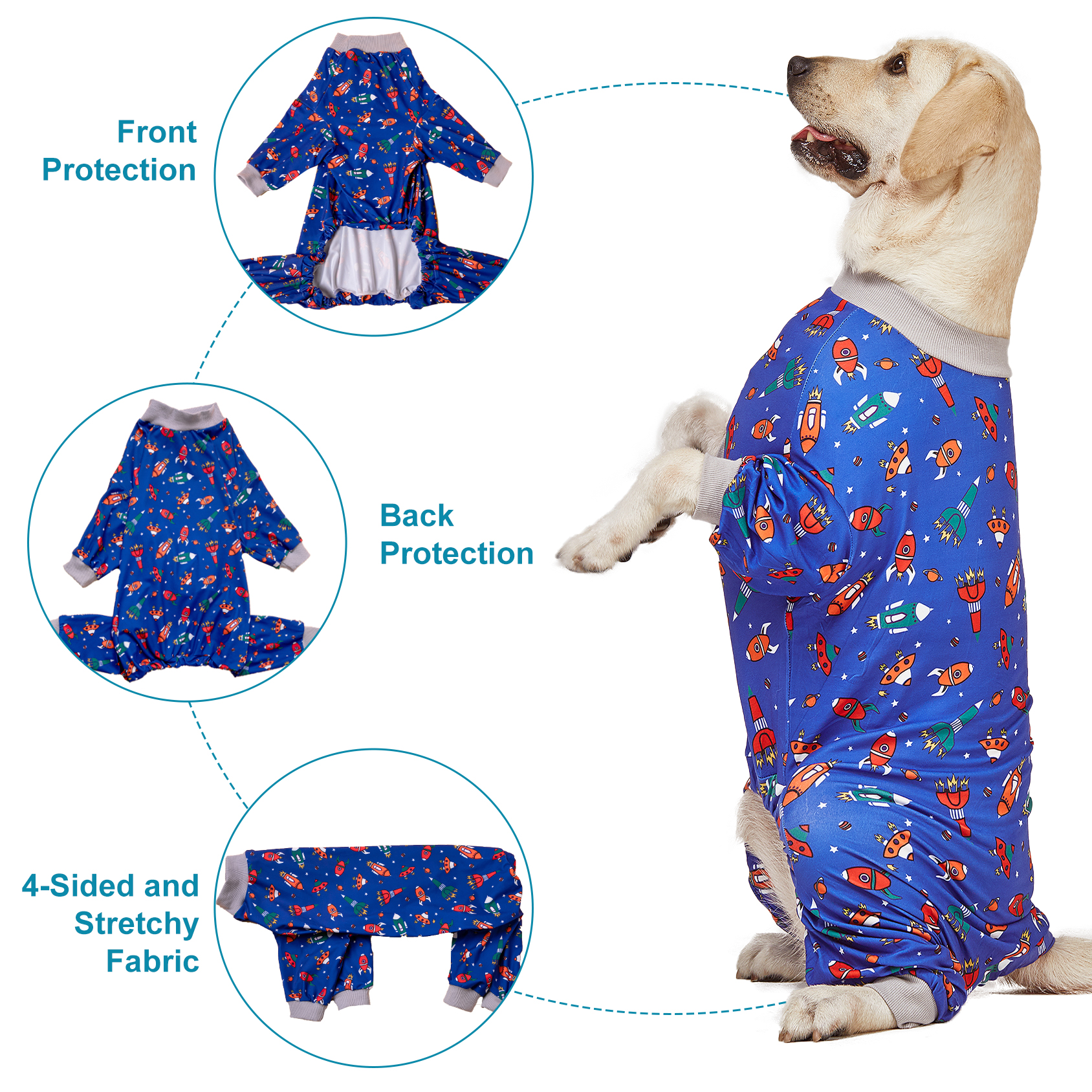 LovinPet Large Dog Pajama - Space Adventure with Rockets and Stars
