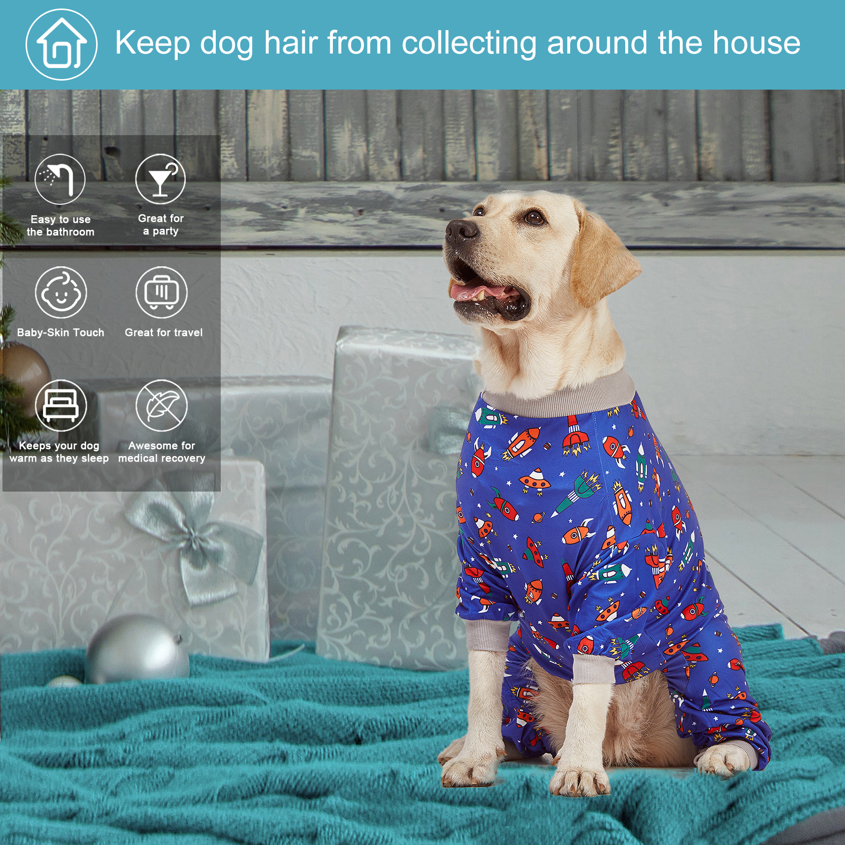 LovinPet Large Dog Pajama - Space Adventure with Rockets and Stars