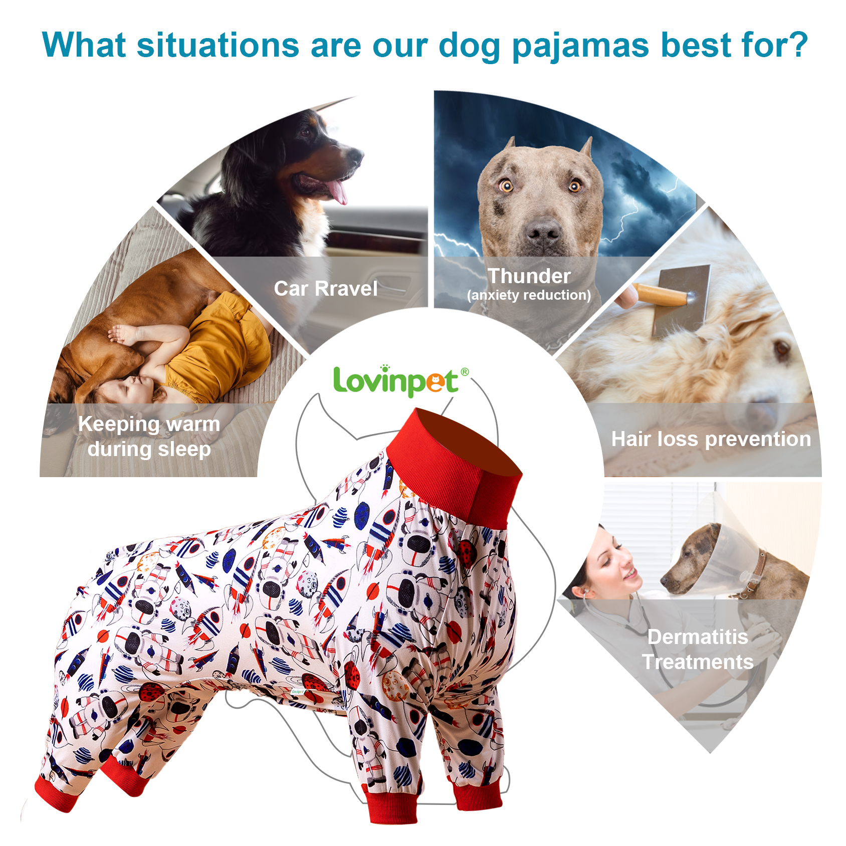 LovinPet Dog Knee Surgery Onesie - Space Exploration Design