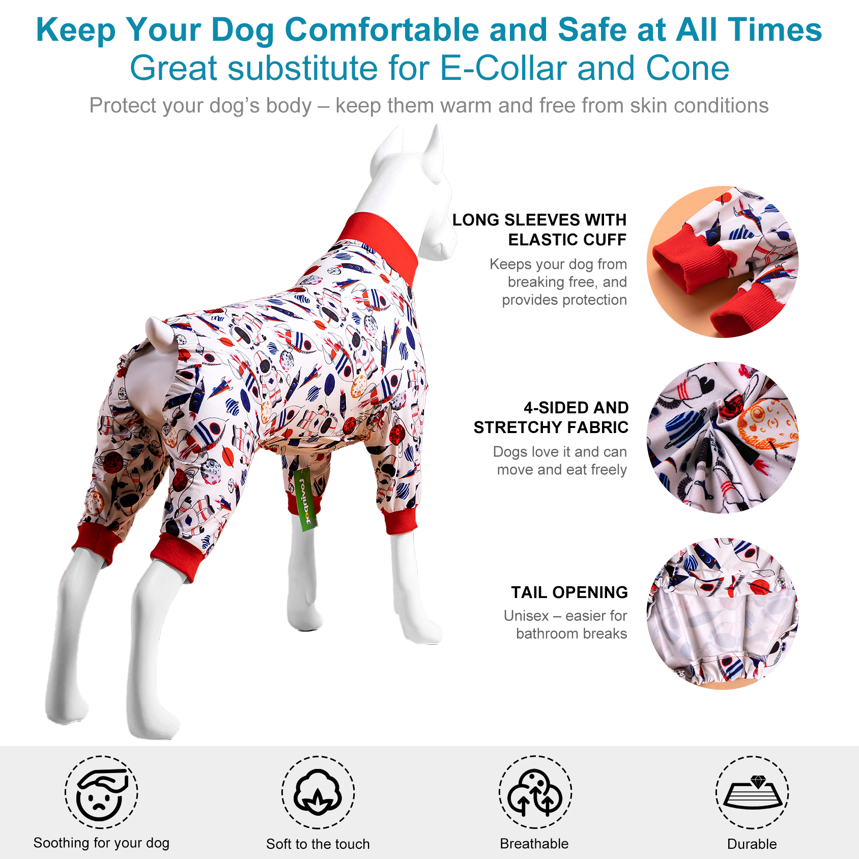 LovinPet Dog Knee Surgery Onesie - Space Exploration Design