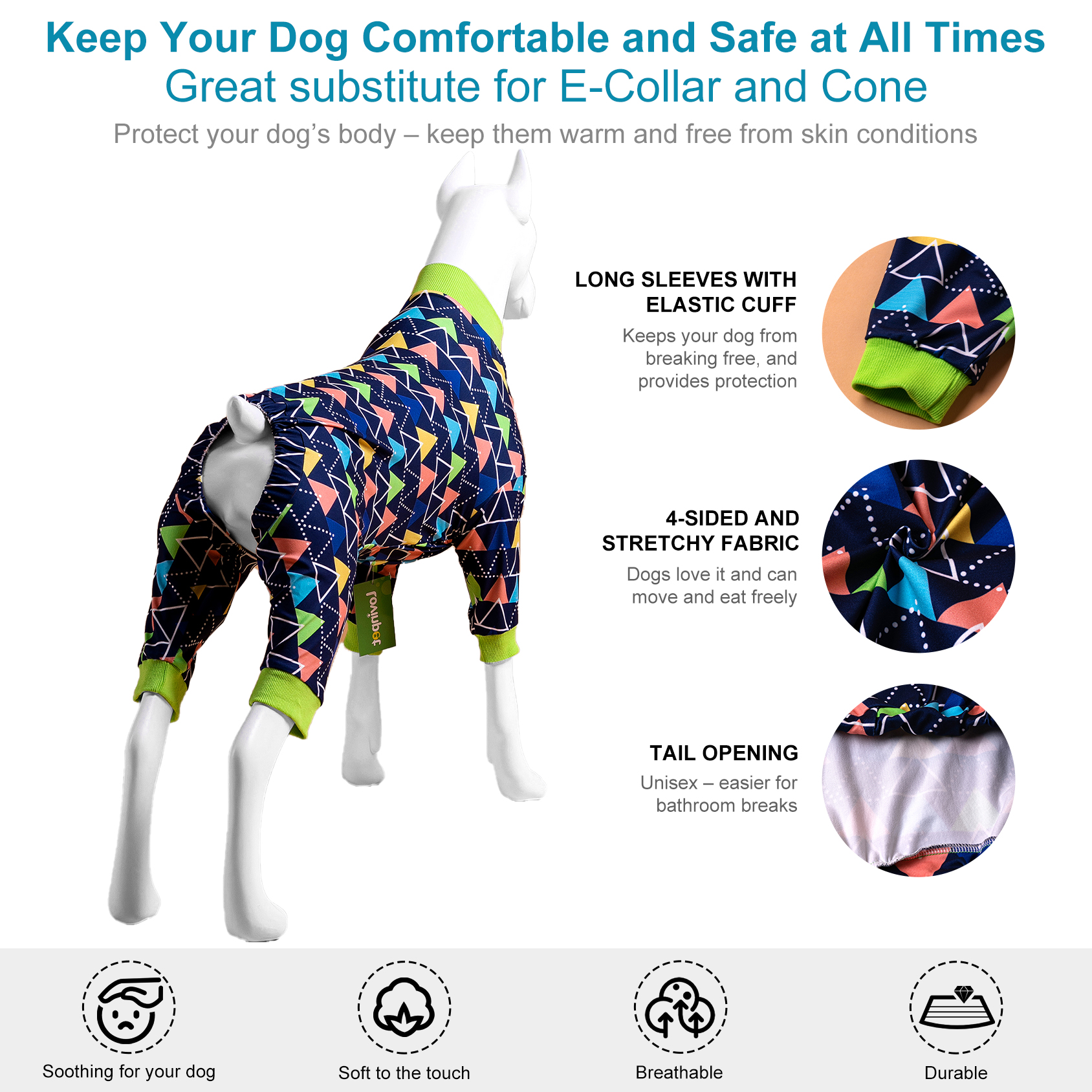 LovinPet Large Dog Pajama - Modern Geometric Triangle Pajamas for Big Dogs