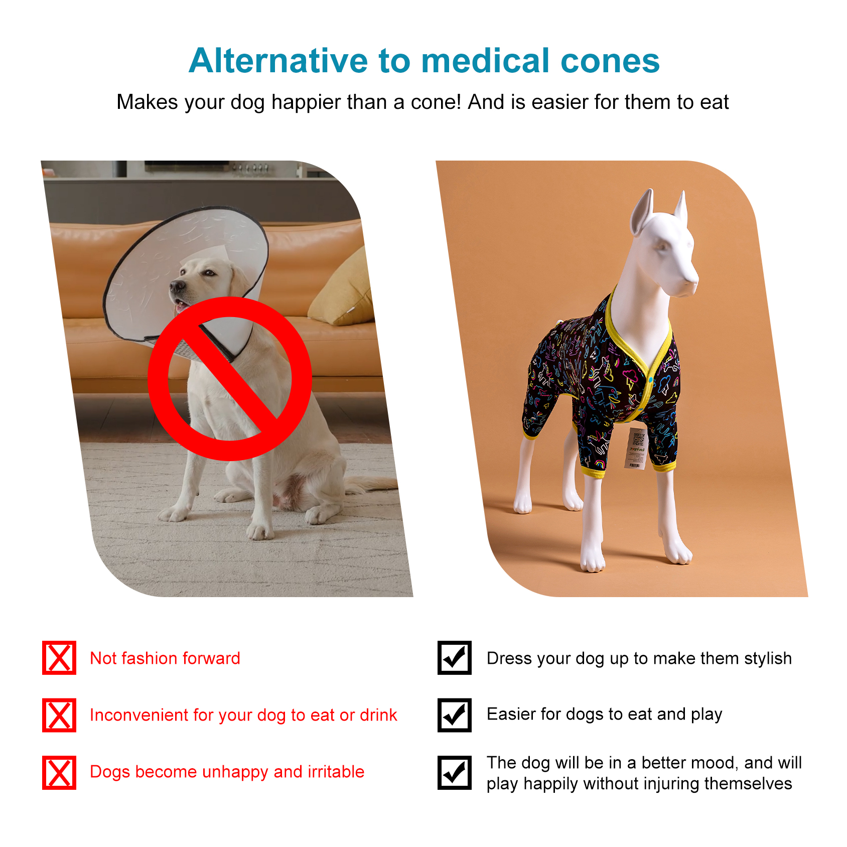 LovinPet Large Dog Pajamas Onesie - Neon Unicorn & Stars Design