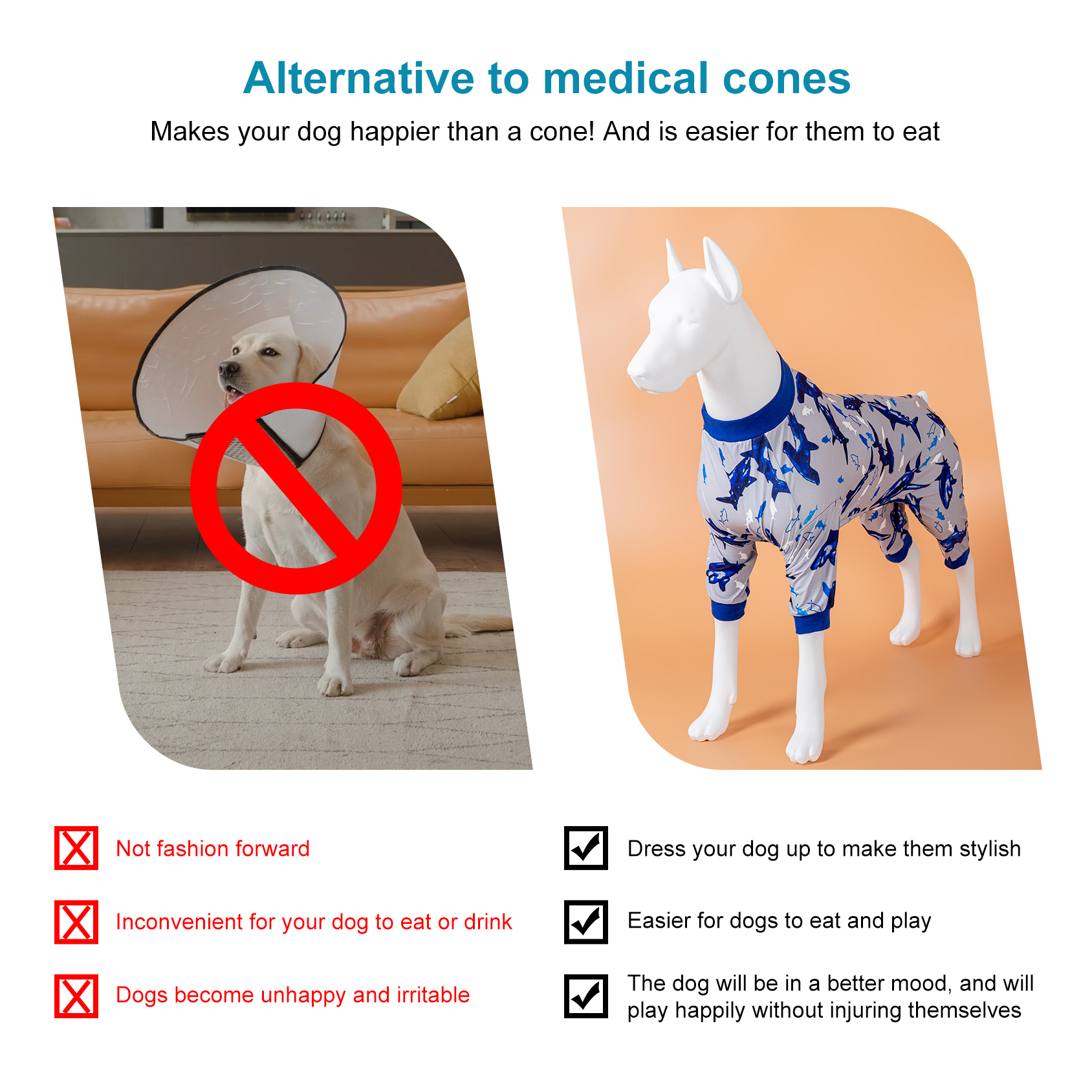 LovinPet Large Dog Pajama - Ocean Shark and Fish Print Pajamas for Large Dogs