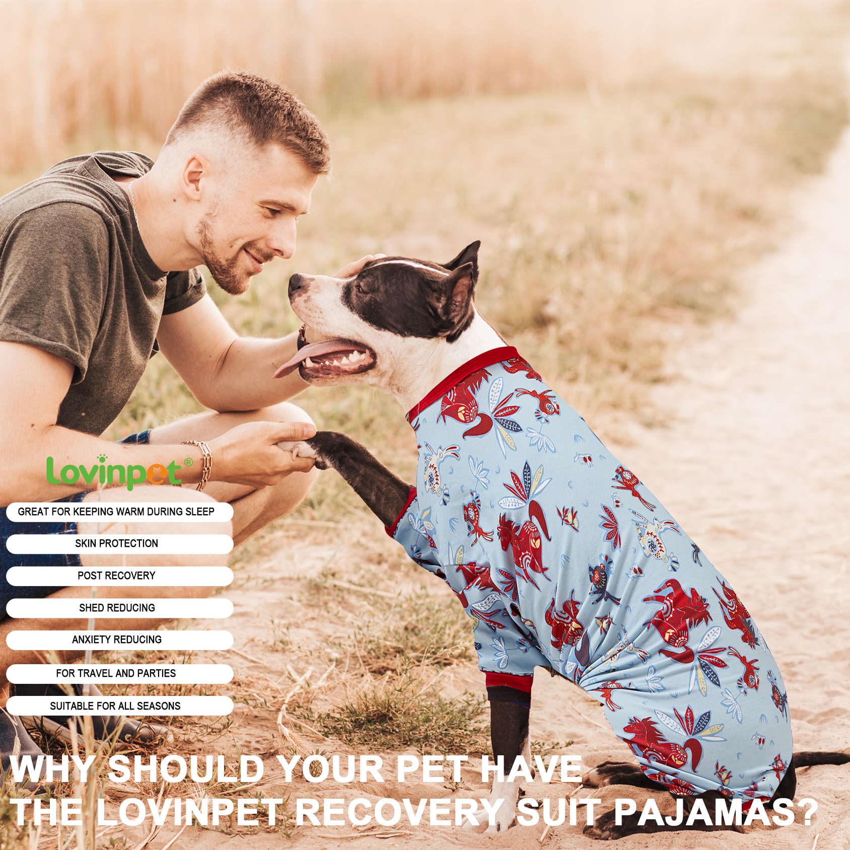 LovinPet Large Dog Pajama - Red Horse Fantasy Design Full-Body Pajamas with Red Accents