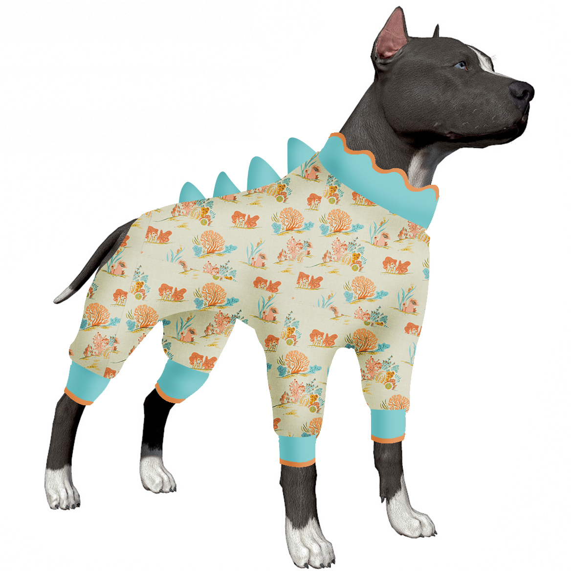 LovinPet Large Dogs Jammies, Large Dog Pajamas, Anti Licking Dog Recovery Suit, Lightweight Fashion Coral Peach Prints Onesies for Dog Clothing, UV Protection, Easy Wearing Adorable Dog Jumpsuit