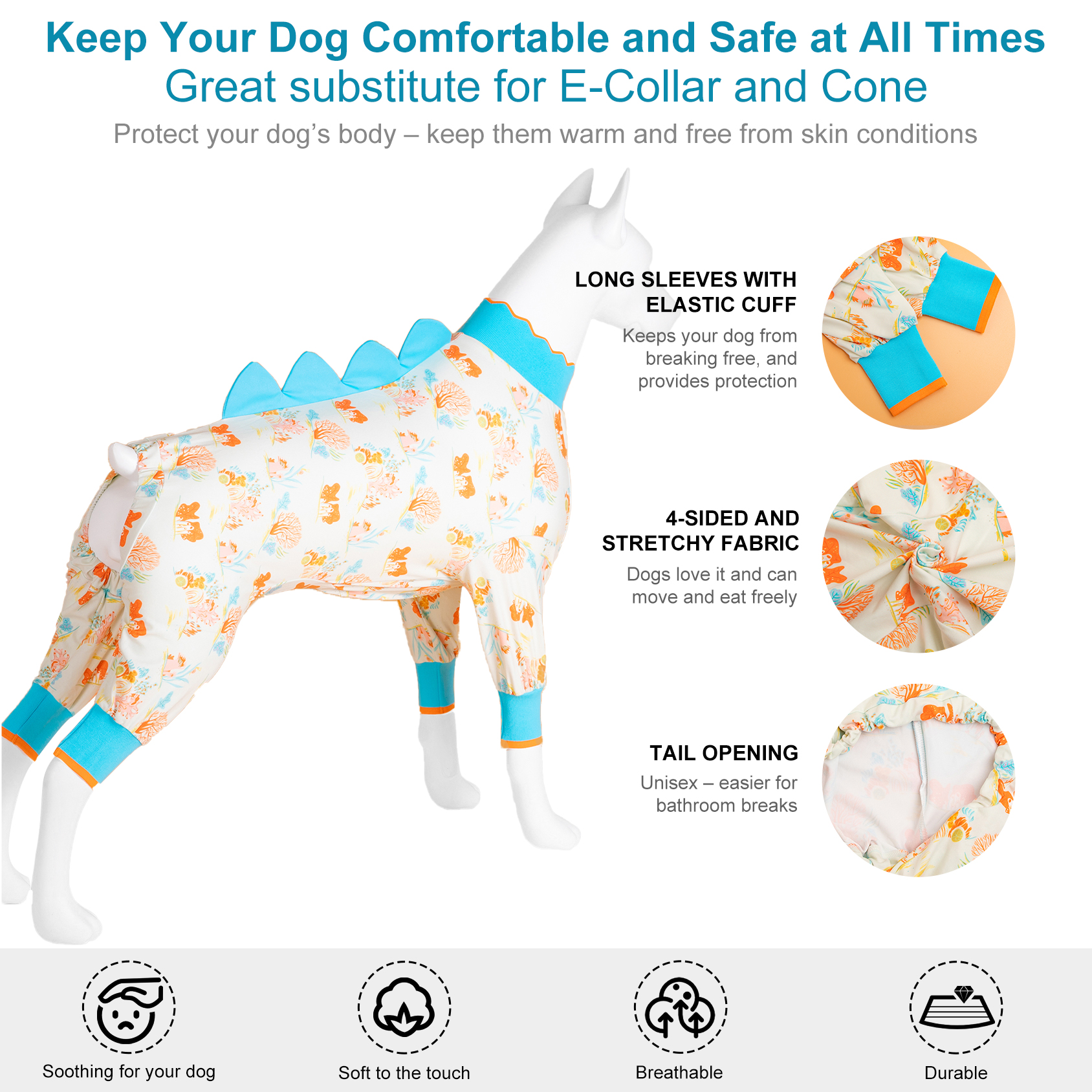 LovinPet Large Dog Pajama - Woodland Animal and Dinosaur Spikes Pajamas for Large Dogs