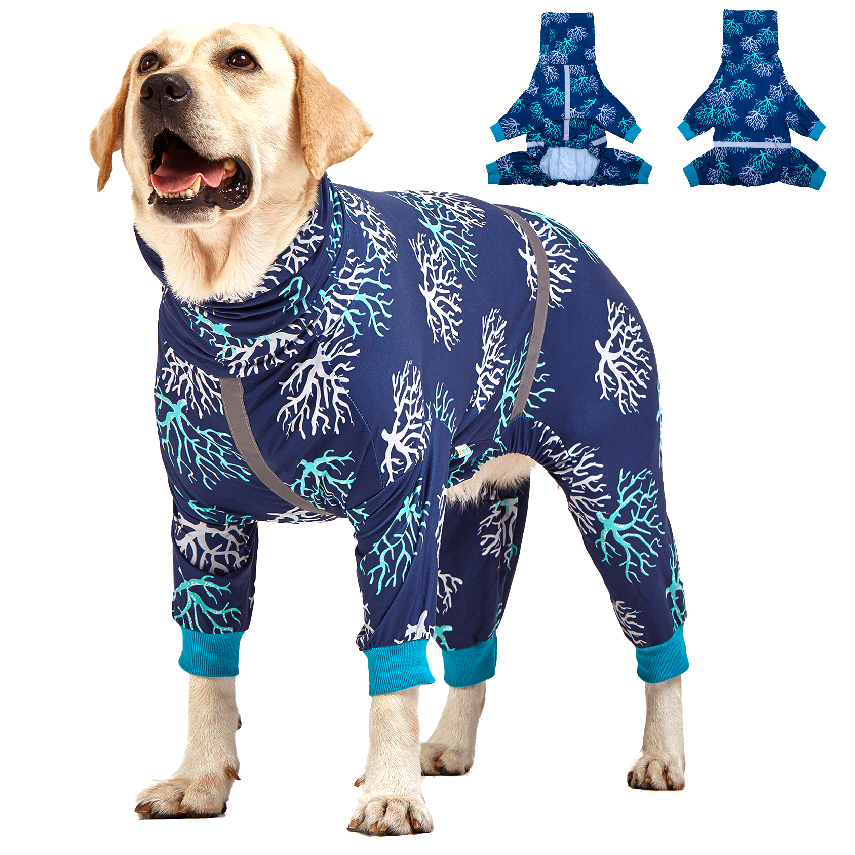 LovinPet Large Dog Pajamas Onesie - Ocean Coral Reef Sleepwear for Big Dogs
