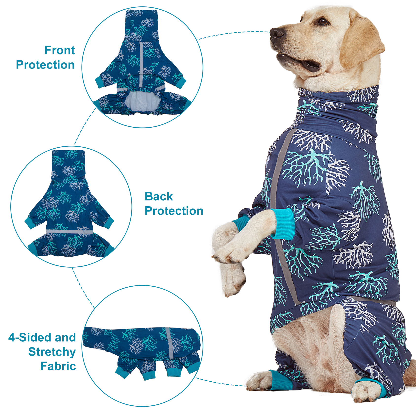 LovinPet Large Dog Pajamas Onesie - Ocean Coral Reef Sleepwear for Big Dogs