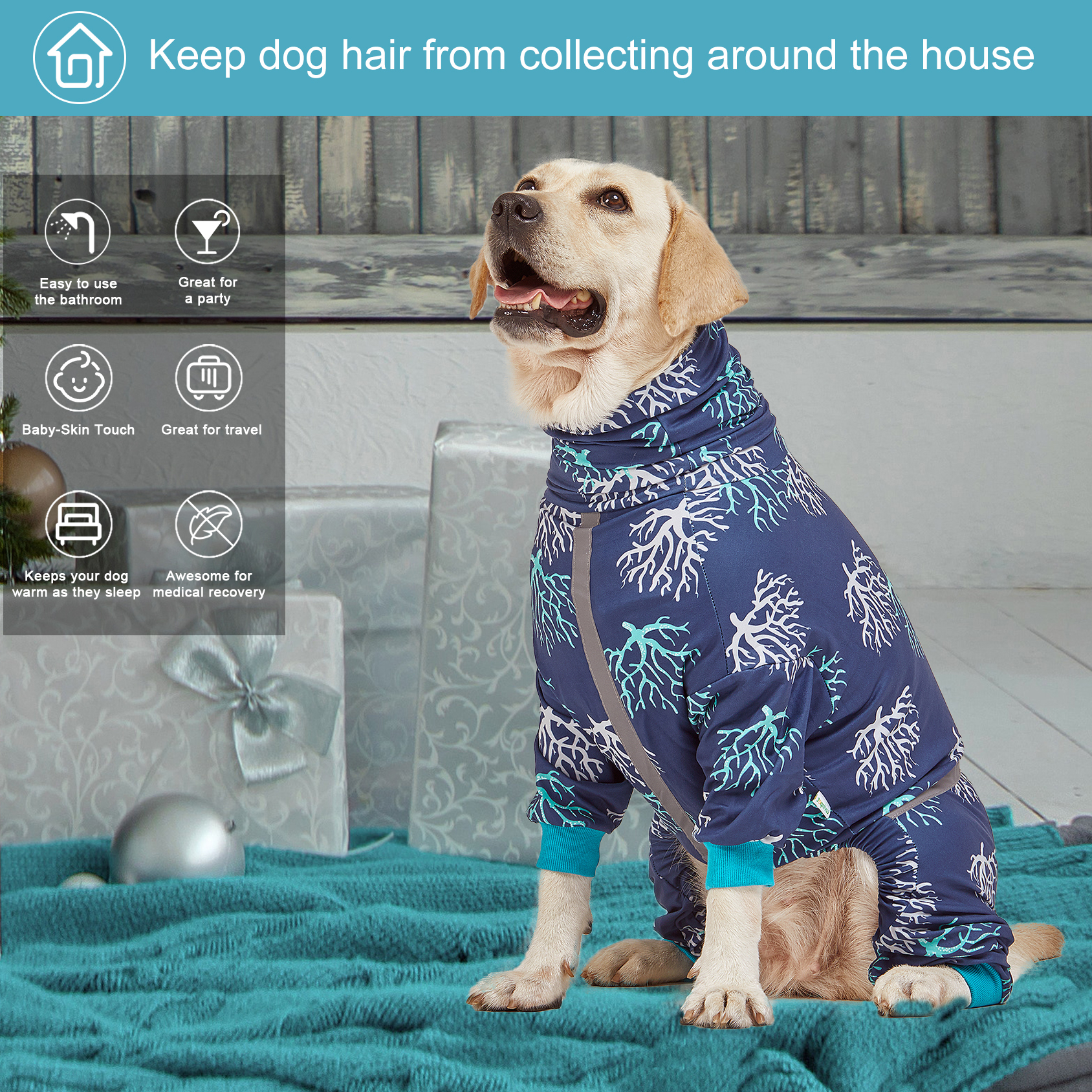 LovinPet Large Dog Pajamas Onesie - Ocean Coral Reef Sleepwear for Big Dogs