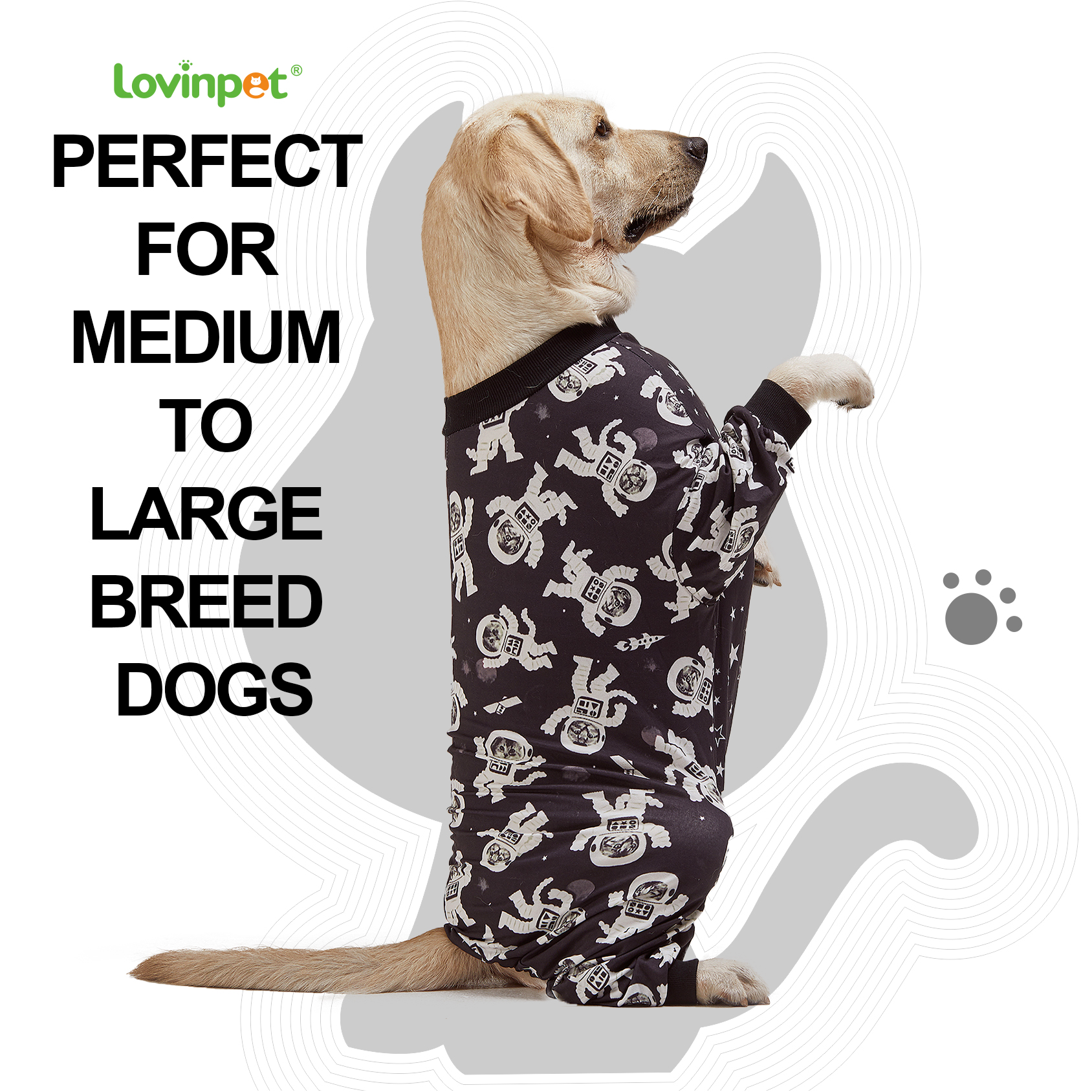 LovinPet Large Dog Pajama - Space Astronaut and Star Print for Large Dogs