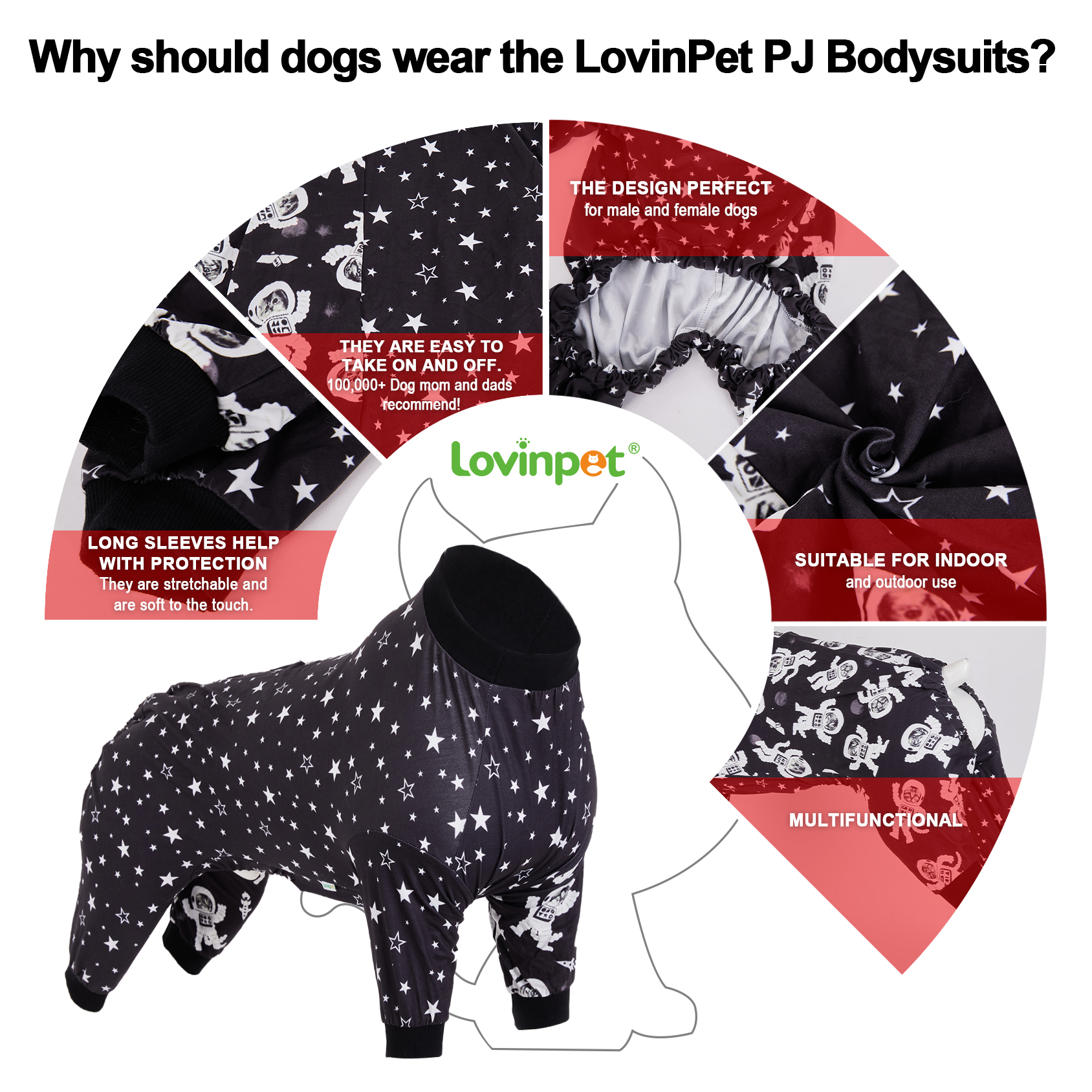 LovinPet Large Dog Pajama - Space Astronaut and Star Print for Large Dogs