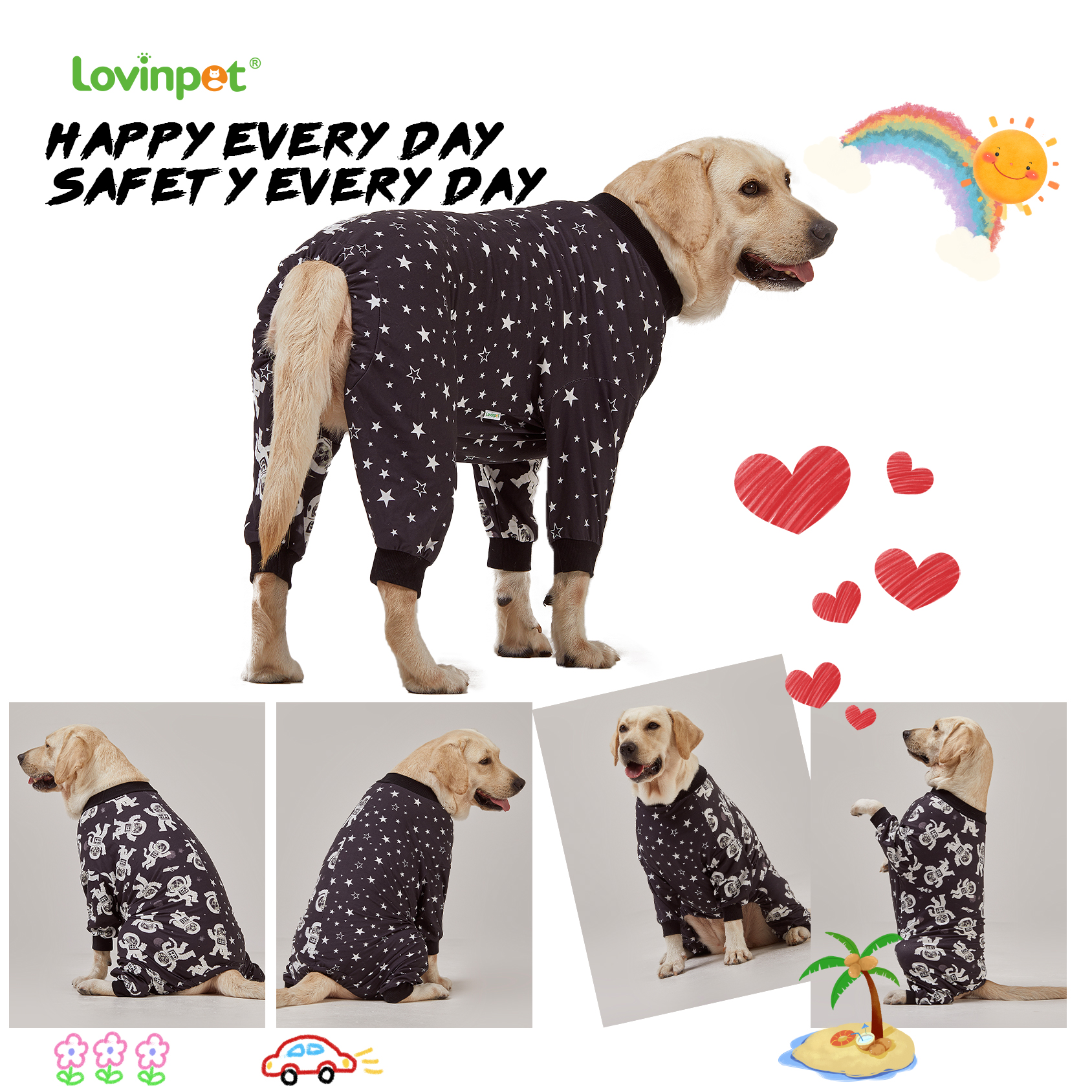 LovinPet Large Dog Pajama - Space Astronaut and Star Print for Large Dogs