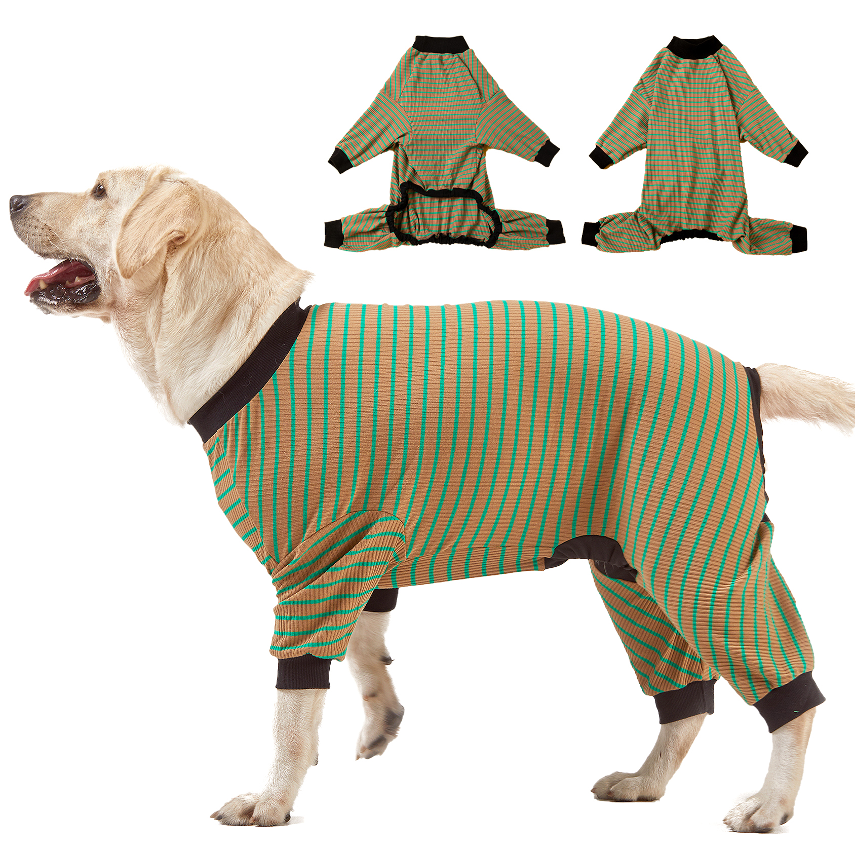 LovinPet Dog Knee Surgery Onesie - Green Striped Design