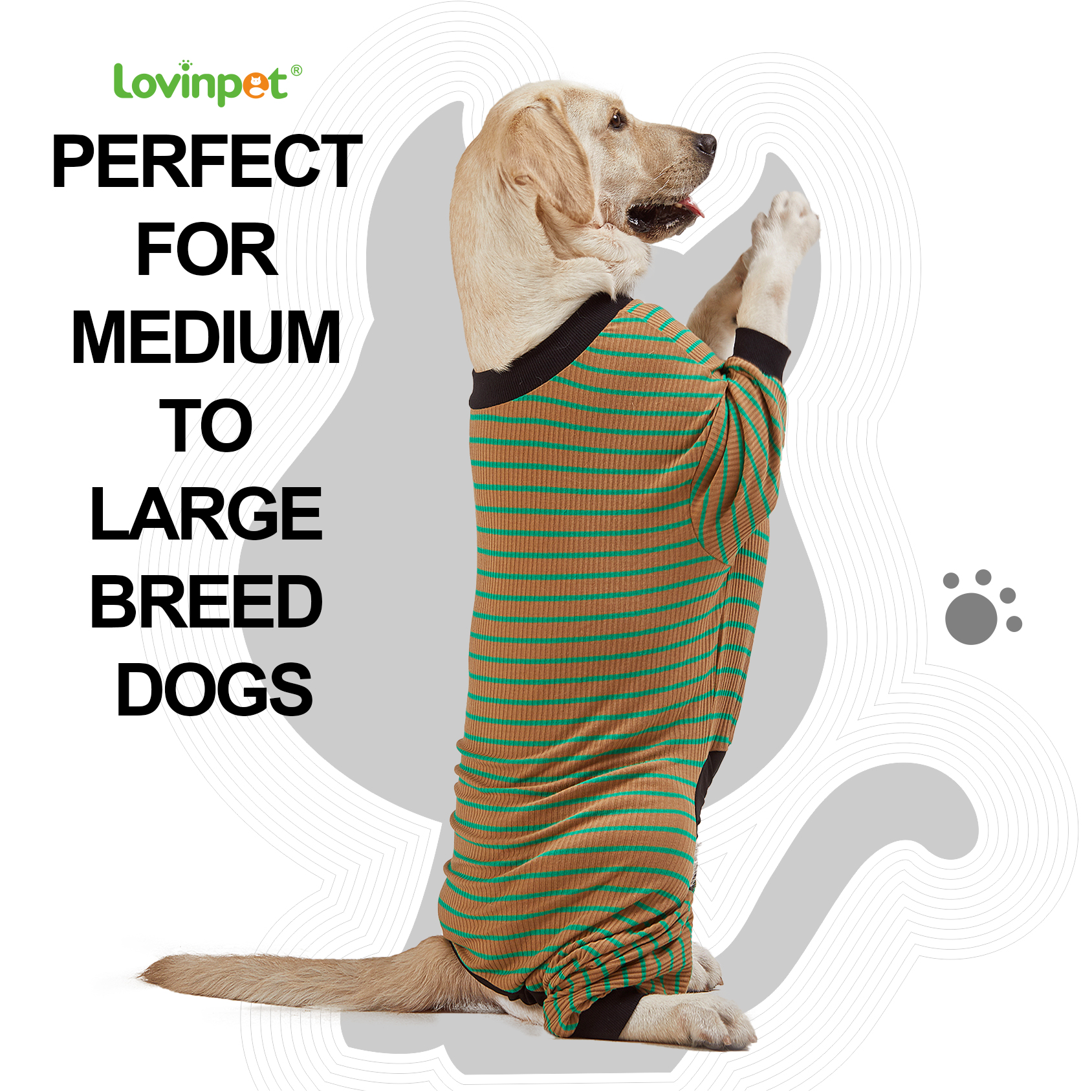 LovinPet Dog Knee Surgery Onesie - Green Striped Design