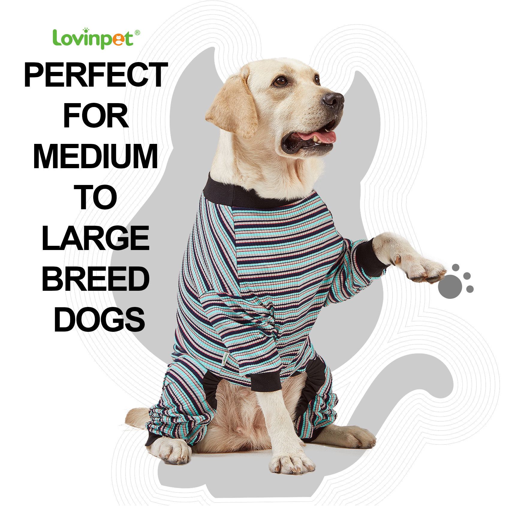 LovinPet Big Dog Pajama Onesie - Blue Stripe Pattern