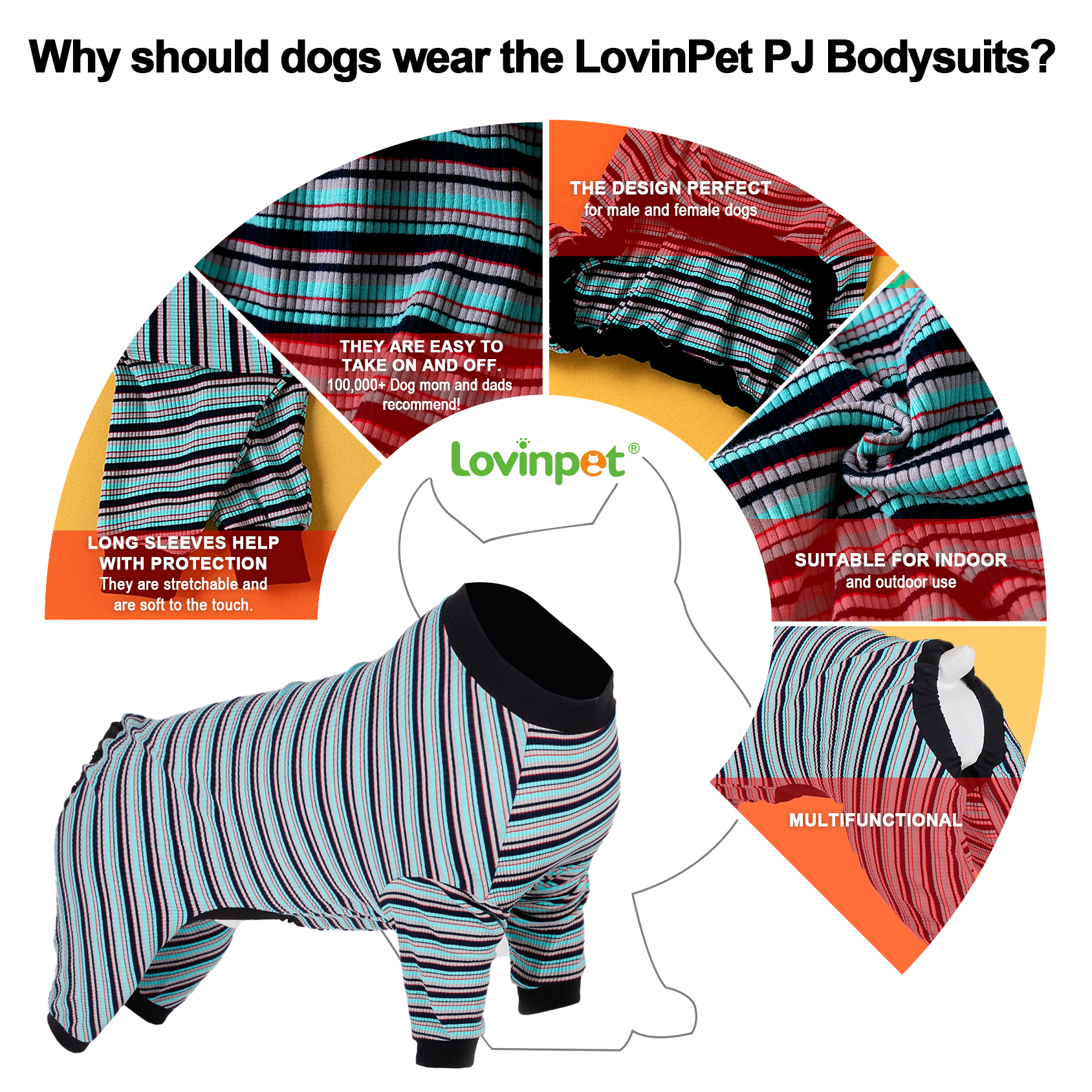 LovinPet Big Dog Pajama Onesie - Blue Stripe Pattern