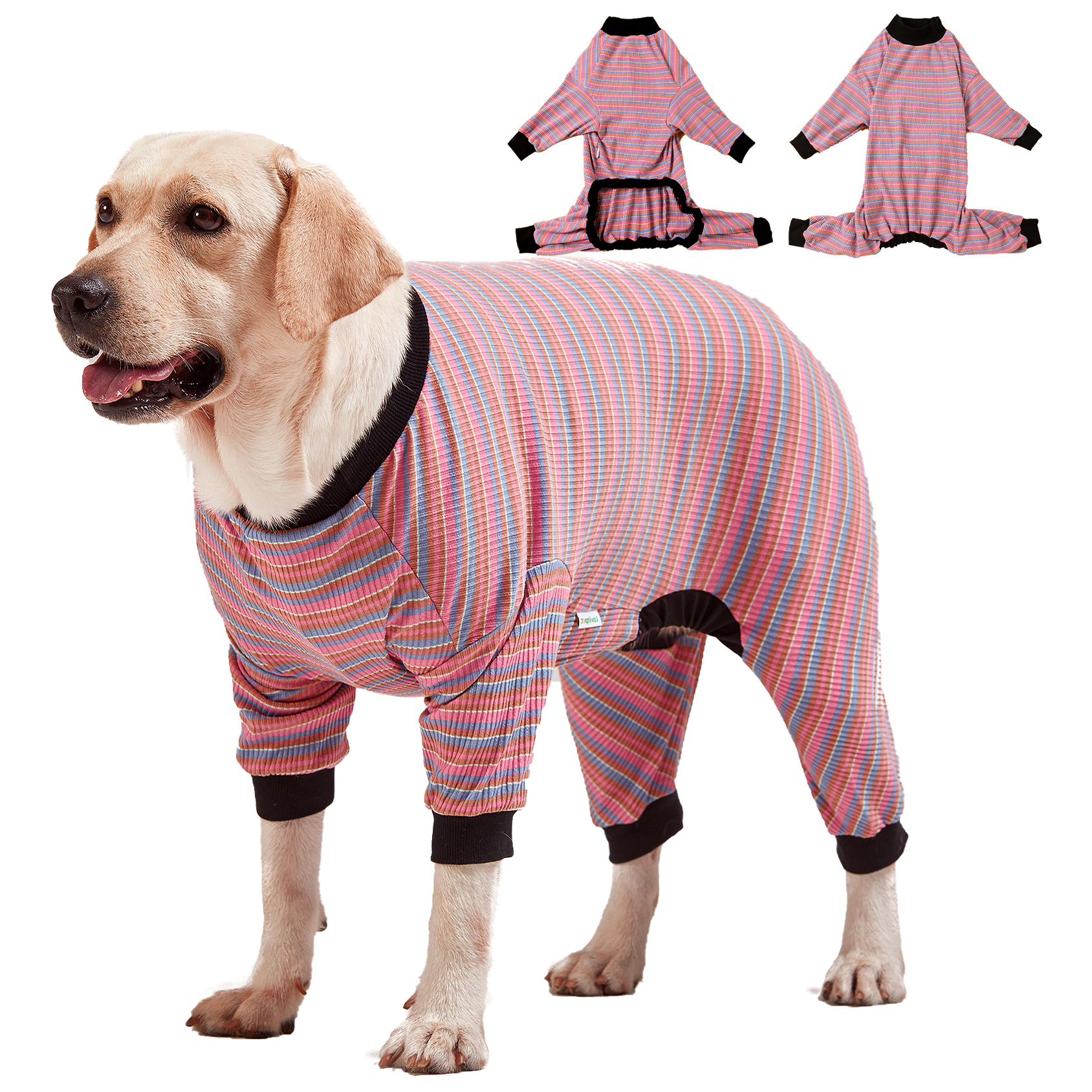 LovinPet Big Dog Pajama Onesie - Pink Stripe Pattern
