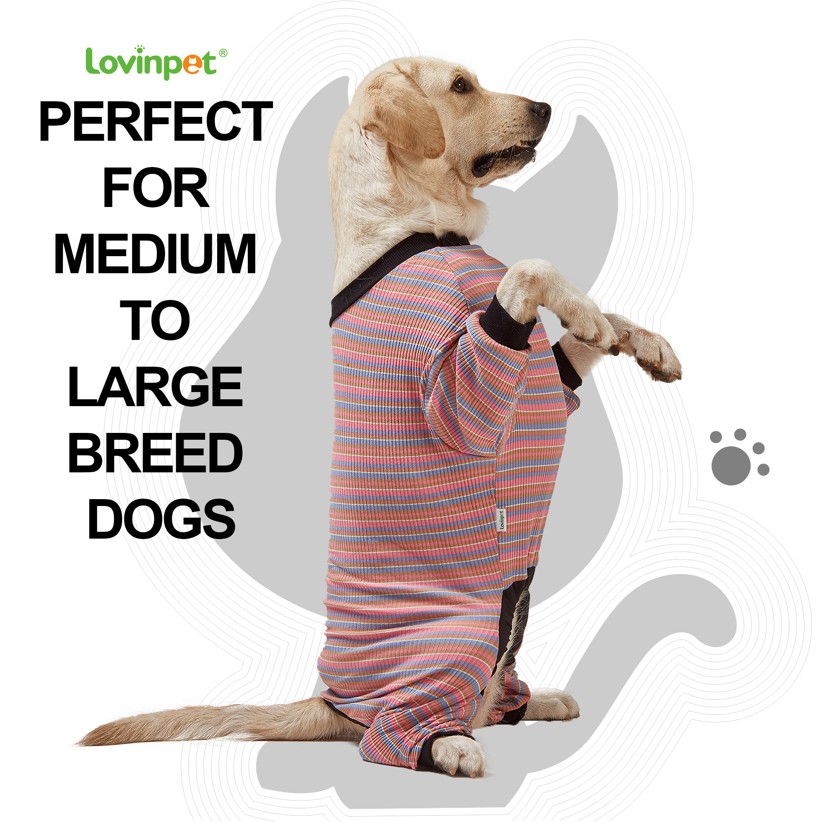 LovinPet Big Dog Pajama Onesie - Pink Stripe Pattern