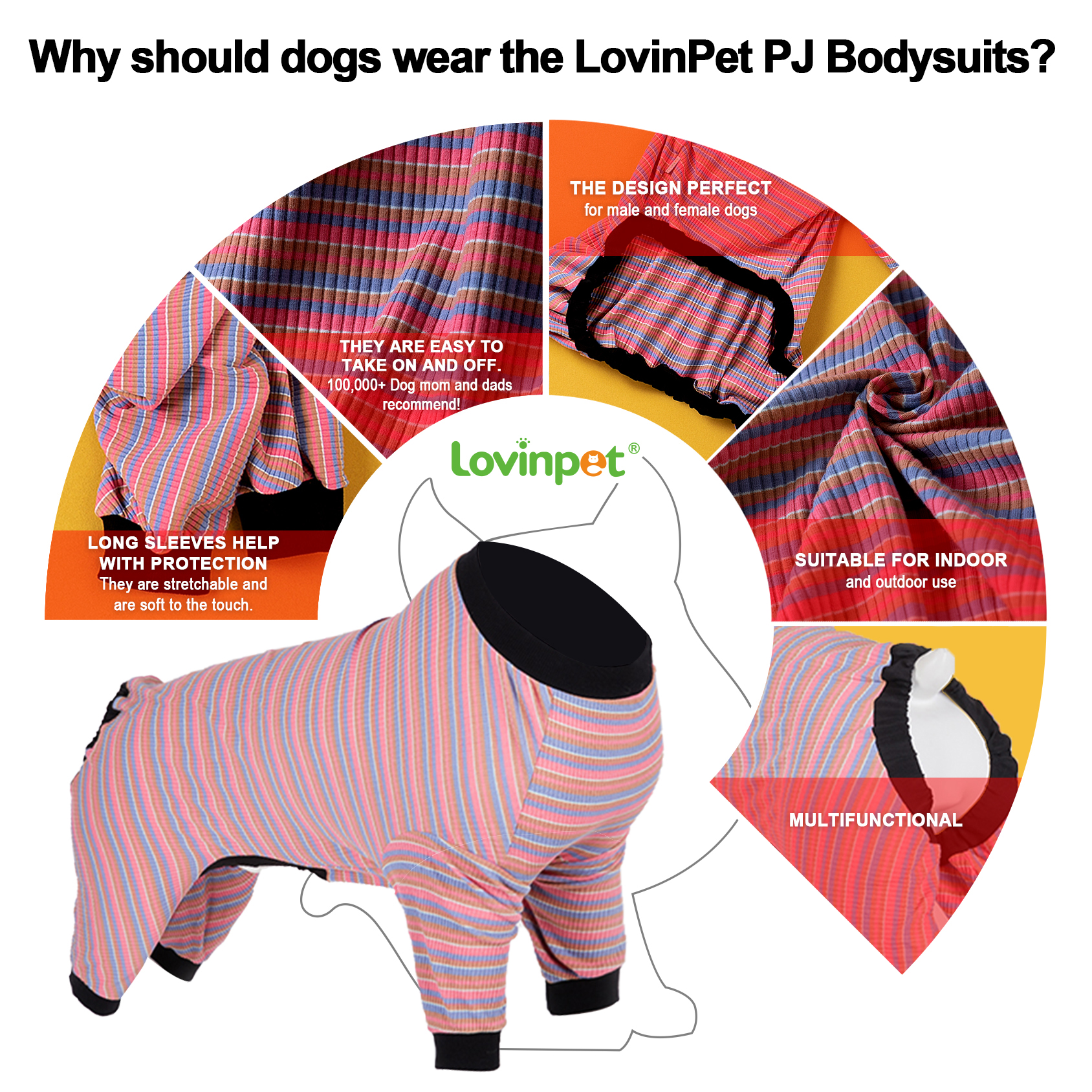 LovinPet Big Dog Pajama Onesie - Pink Stripe Pattern