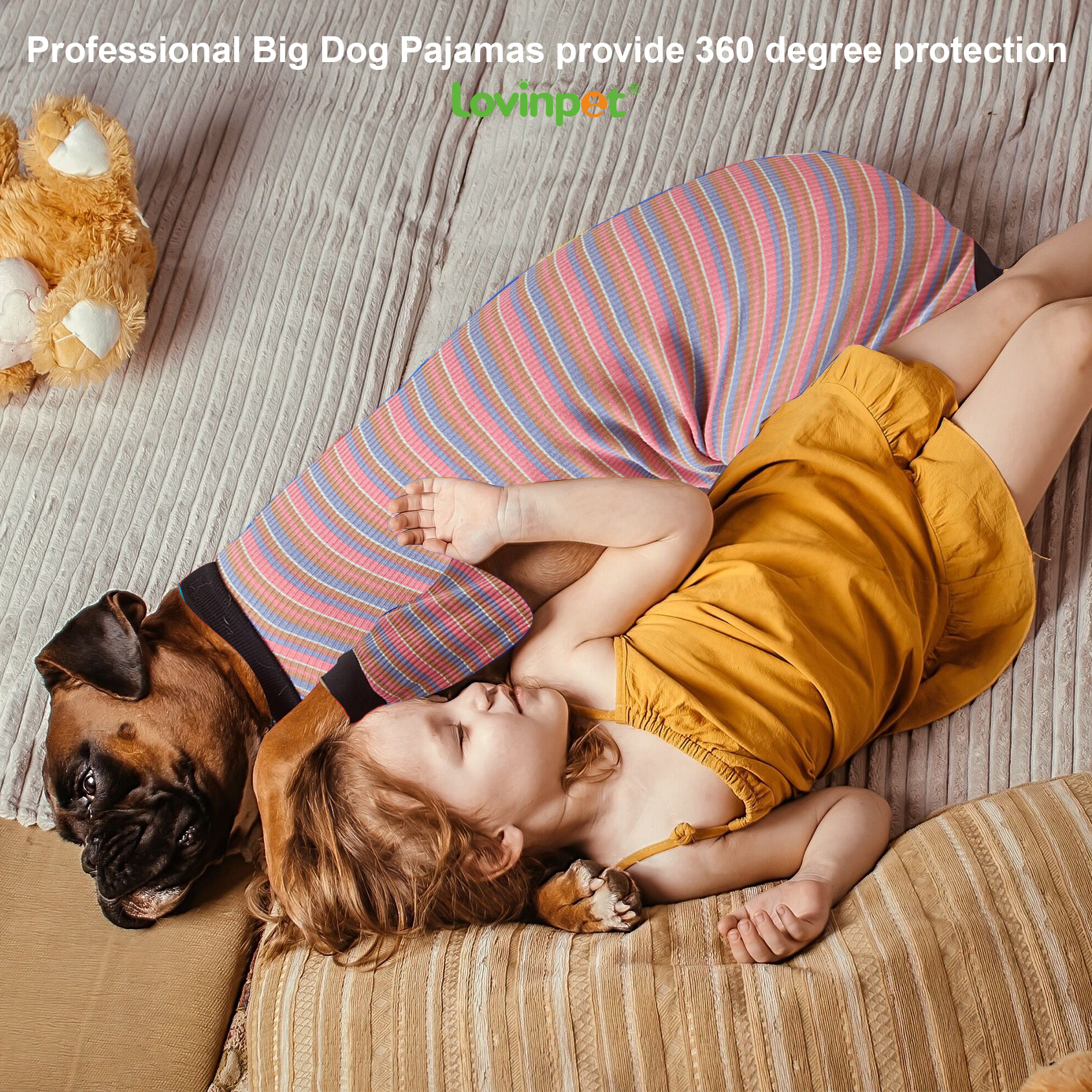 LovinPet Big Dog Pajama Onesie - Pink Stripe Pattern