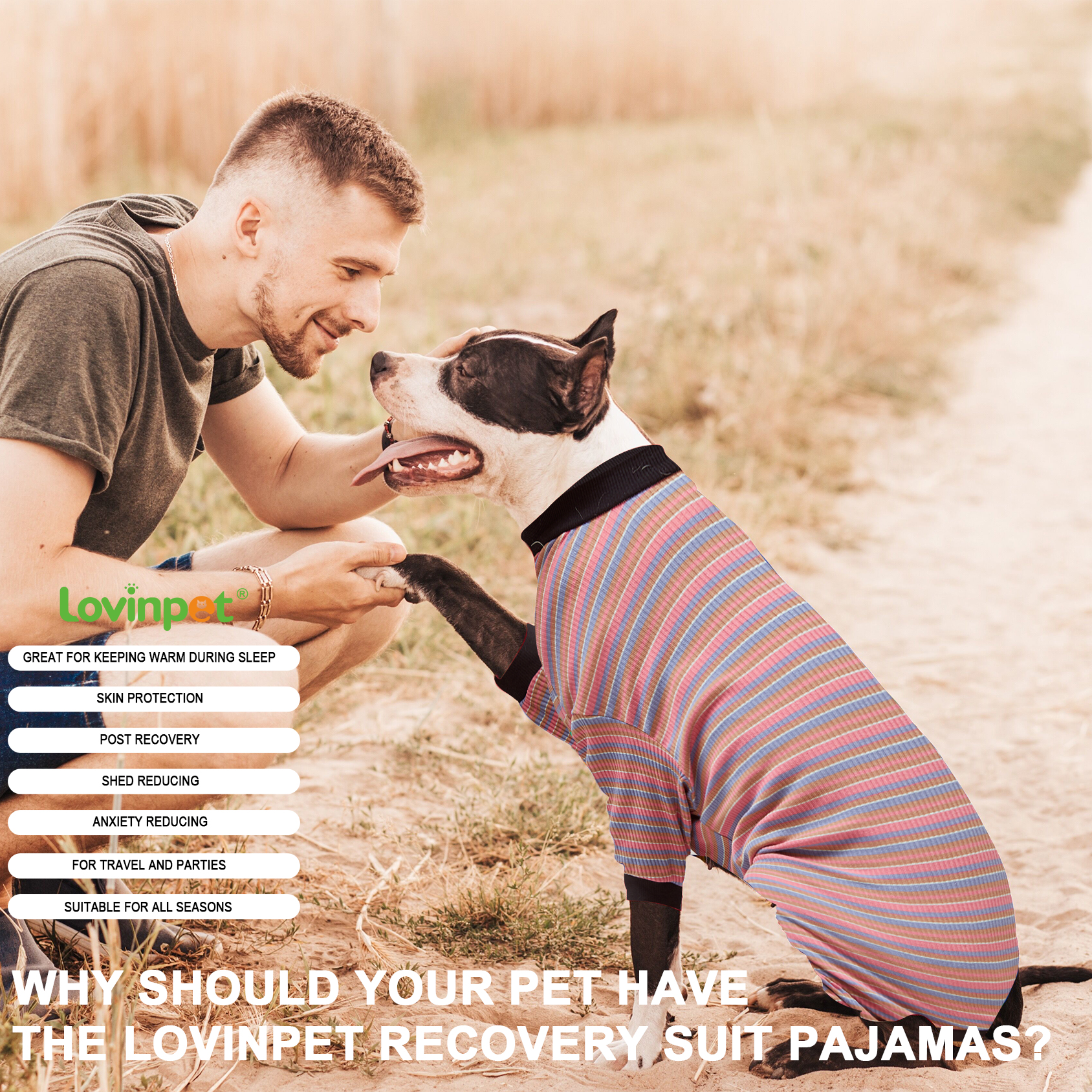 LovinPet Big Dog Pajama Onesie - Pink Stripe Pattern