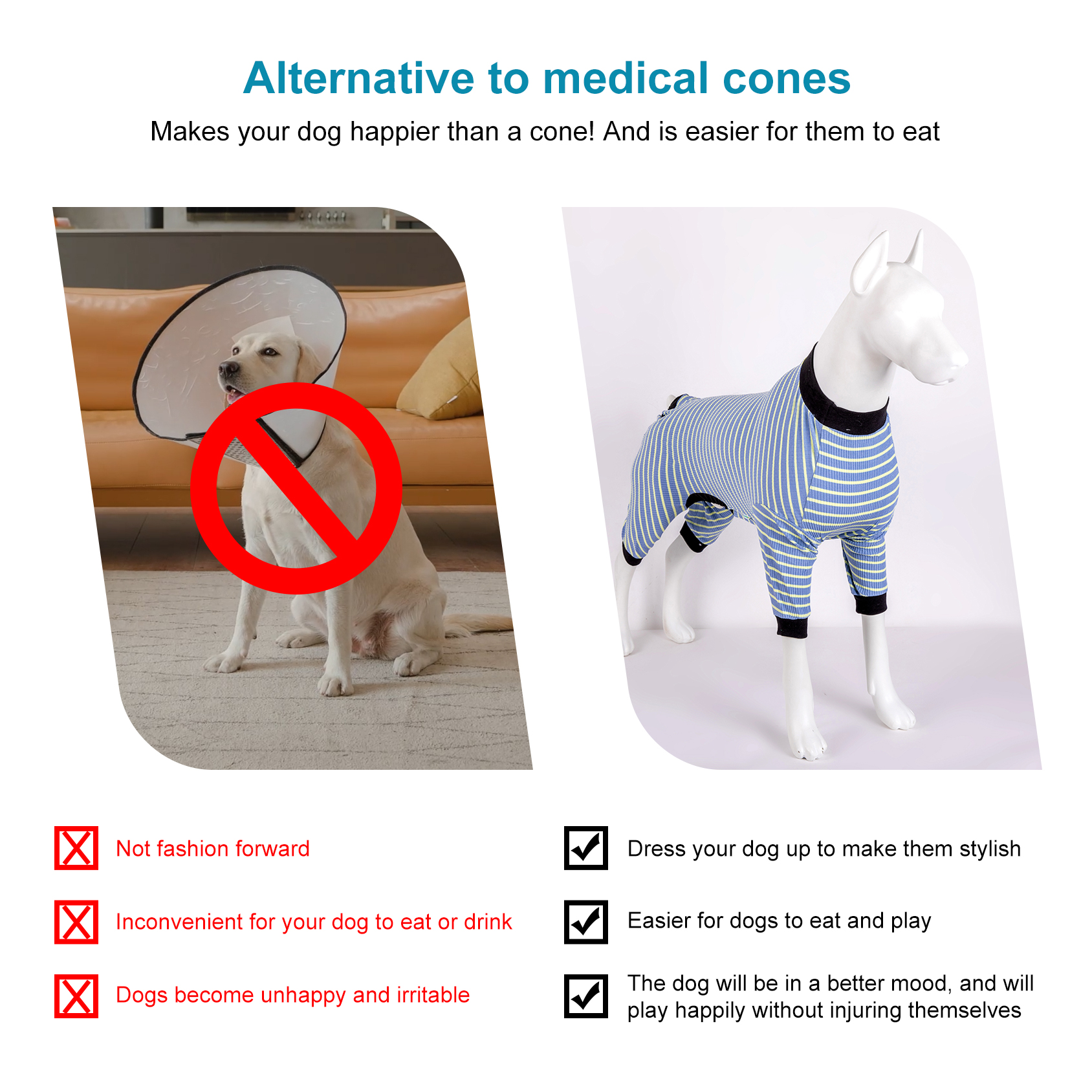 LovinPet Large Dog Anti-anxiety Pajama - Classic Striped Full-Body Pajamas with Black Accents