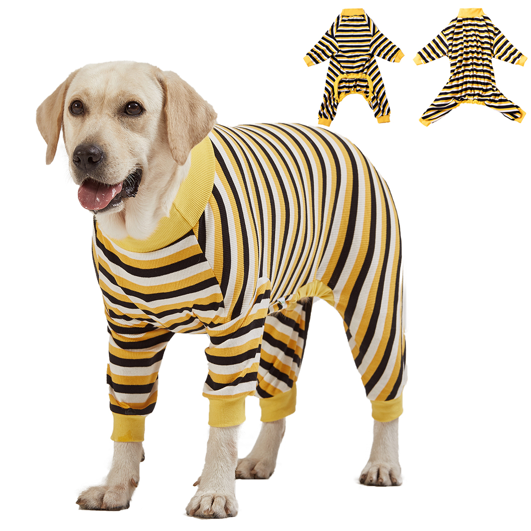 LovinPet Large Dog Pajamas Onesie - Bold Yellow Striped Design for Big Breeds