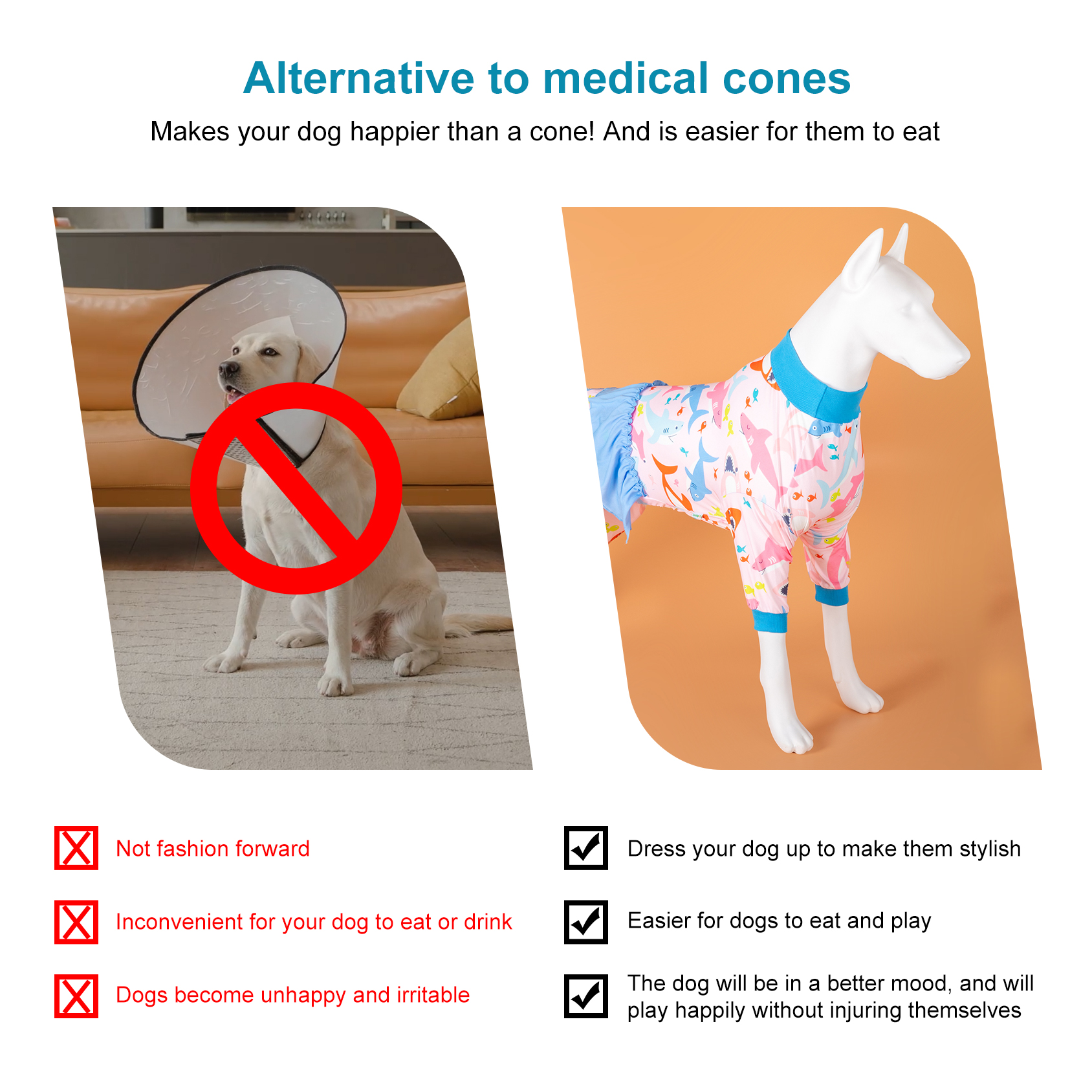 LovinPet Large Dog Pajamas Onesie with Skirt Tie - Shark & Sea Life Design