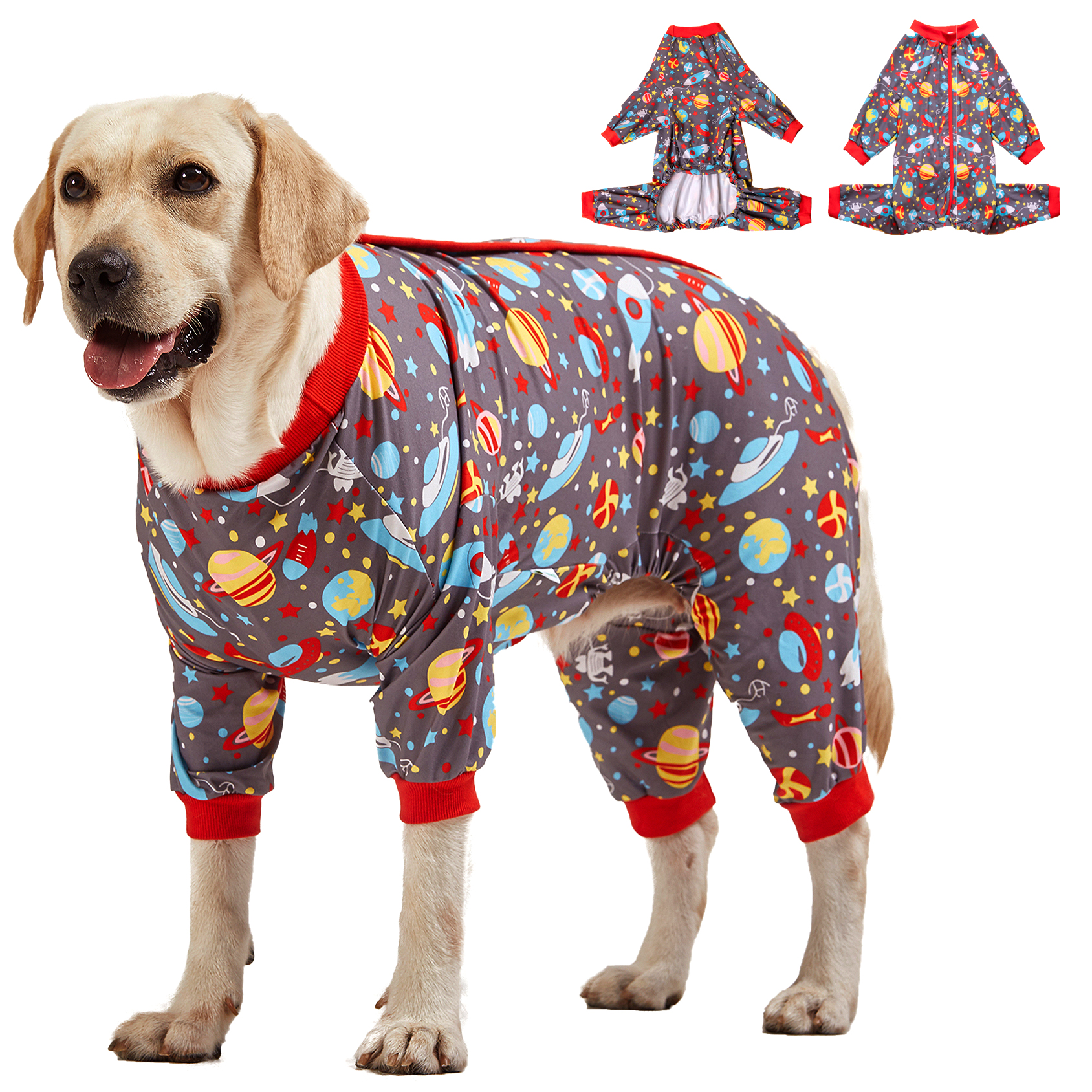 LovinPet Large Dog Pajamas Onesie - Space Exploration Theme for Big Breeds