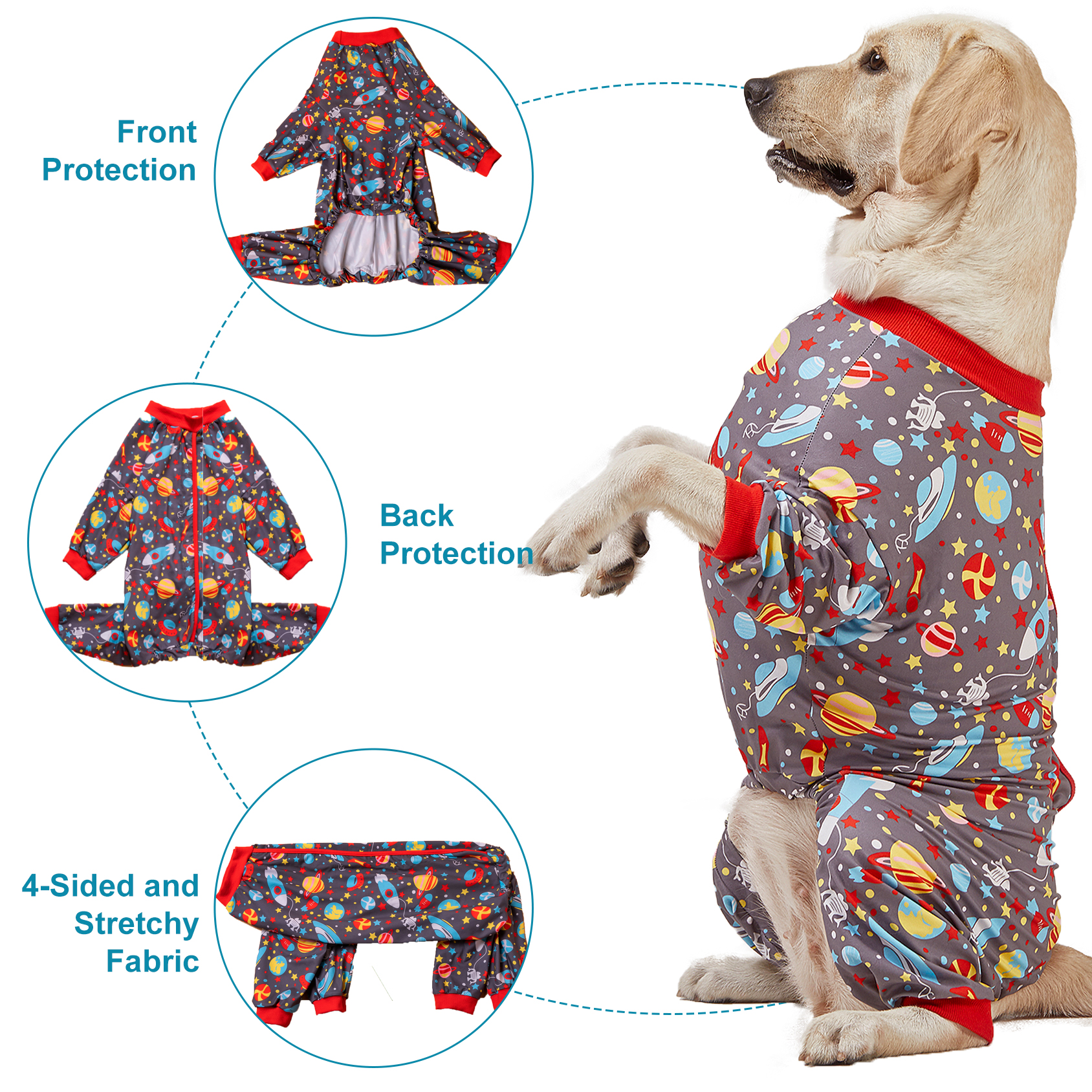 LovinPet Large Dog Pajamas Onesie - Space Exploration Theme for Big Breeds