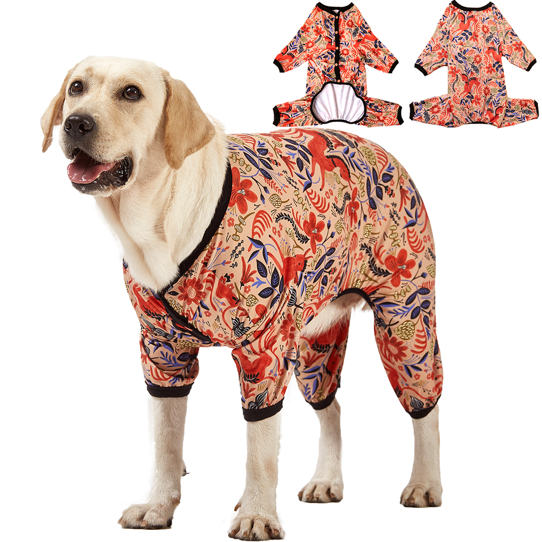 LovinPet Big Dog Pajama Onesie - Earthy Floral & Wildlife Design