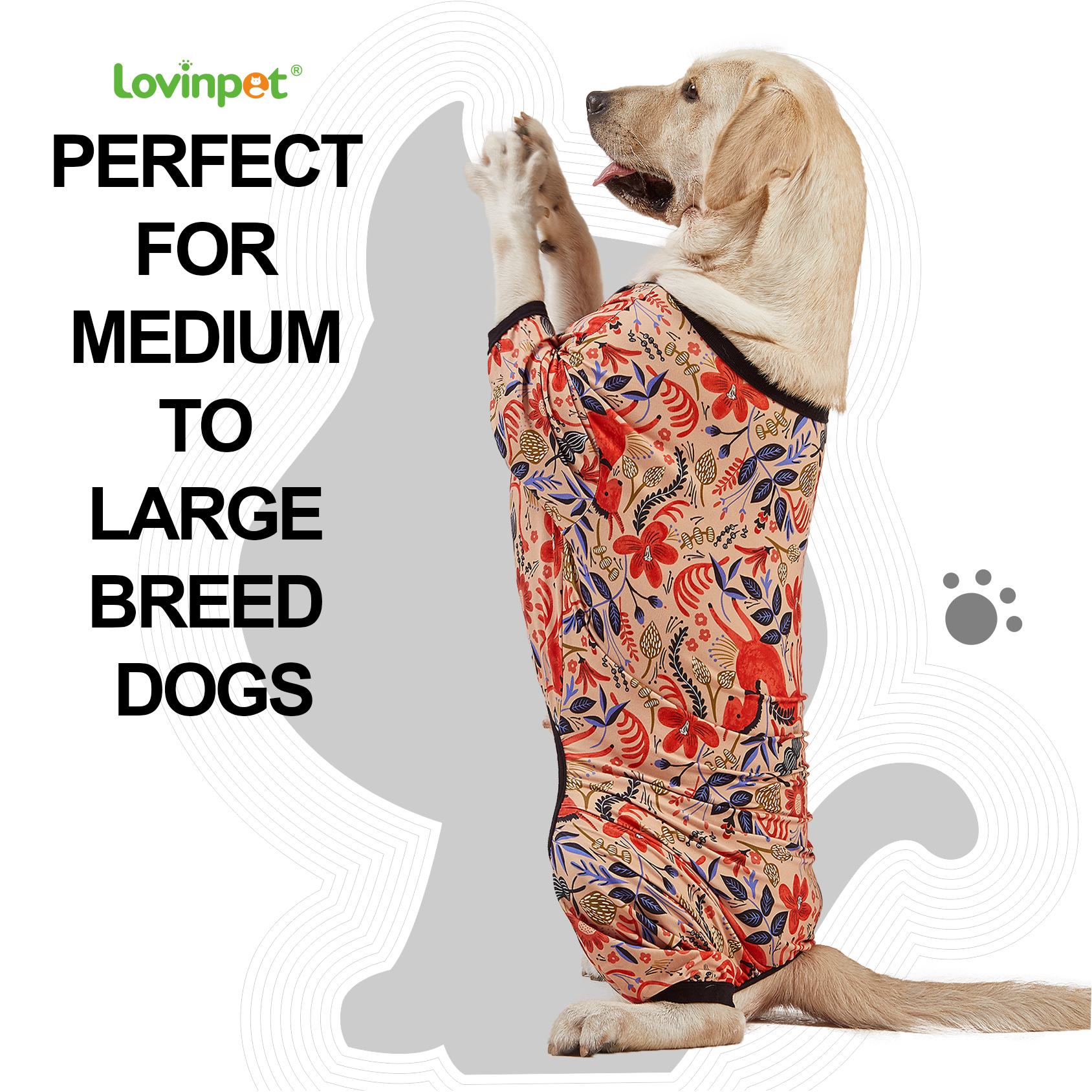 LovinPet Big Dog Pajama Onesie - Earthy Floral & Wildlife Design