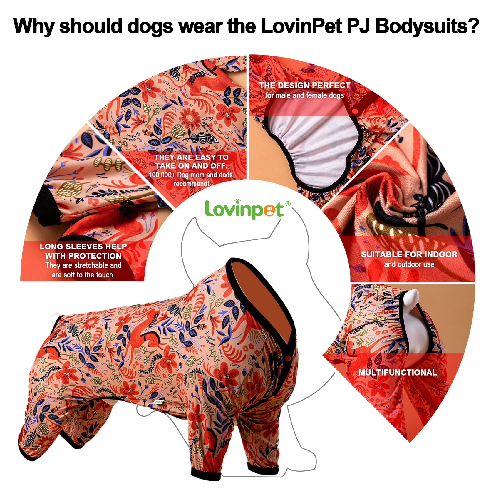 LovinPet Big Dog Pajama Onesie - Earthy Floral & Wildlife Design