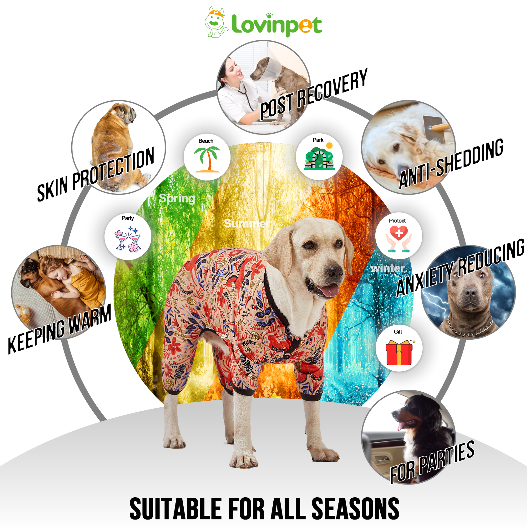 LovinPet Big Dog Pajama Onesie - Earthy Floral & Wildlife Design