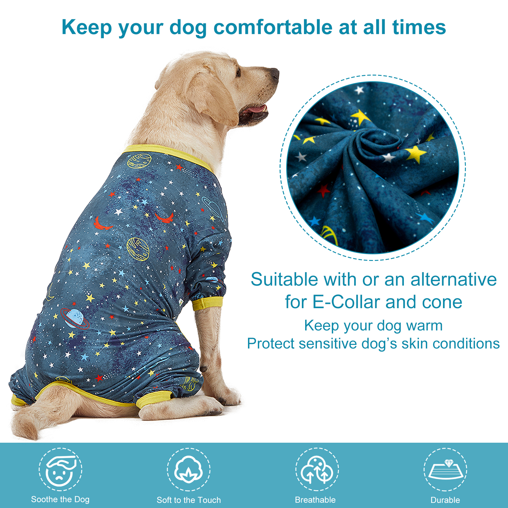 LovinPet Large Dog Pajama - Space Adventure with Planets and Stars