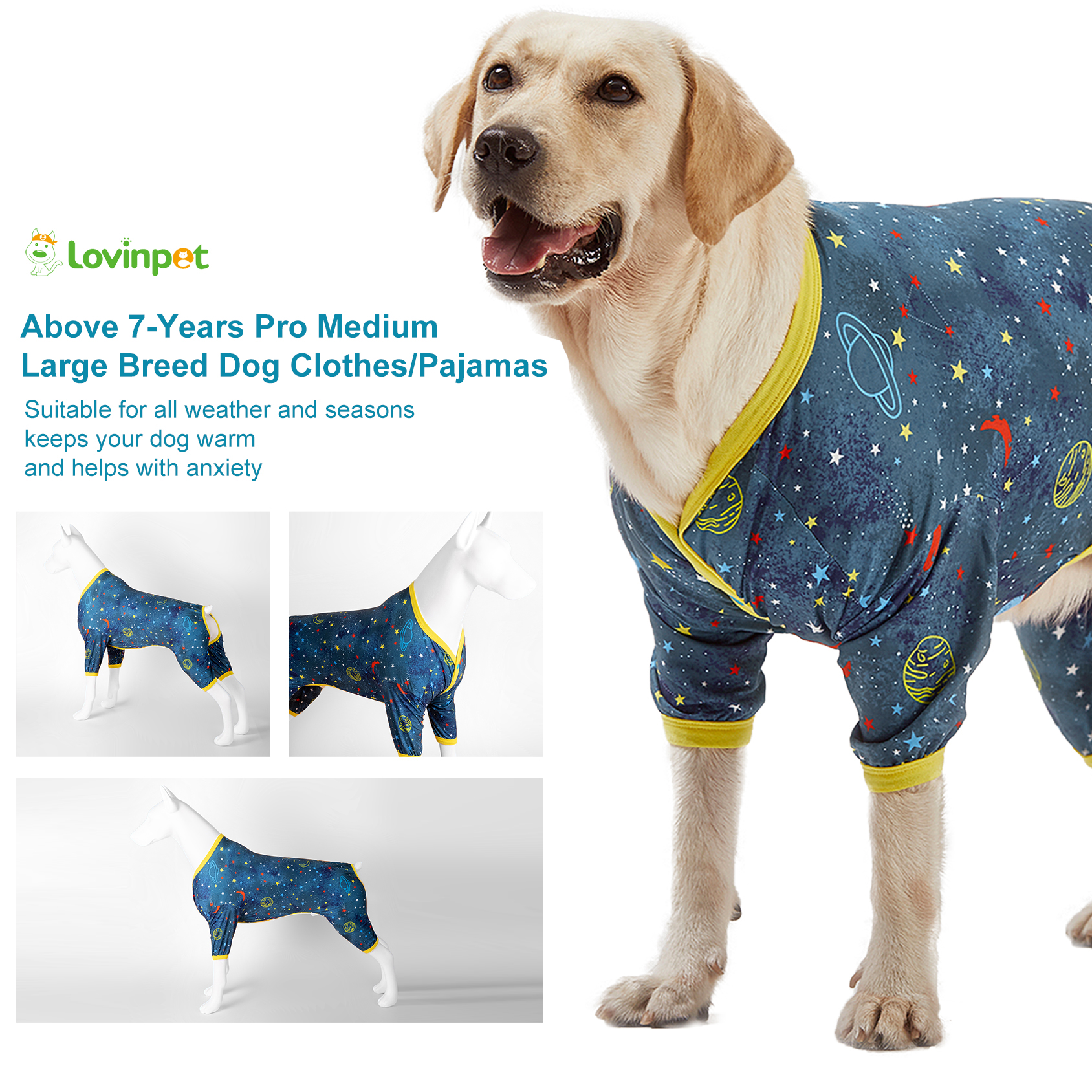 LovinPet Large Dog Pajama - Space Adventure with Planets and Stars