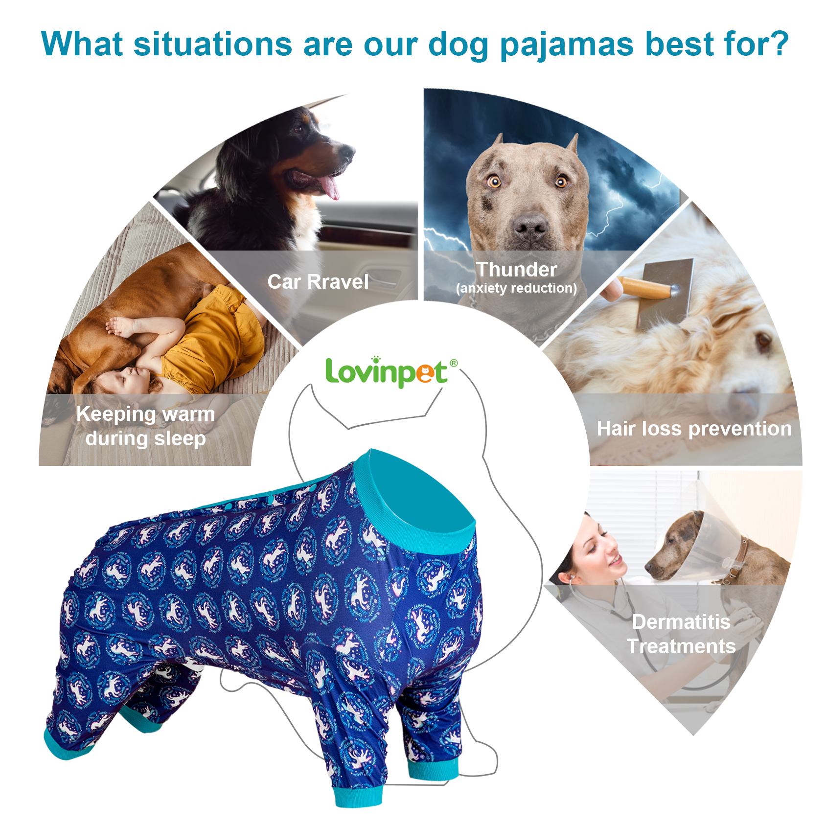 LovinPet Large Dog Pajama - Mystical Unicorn Pattern