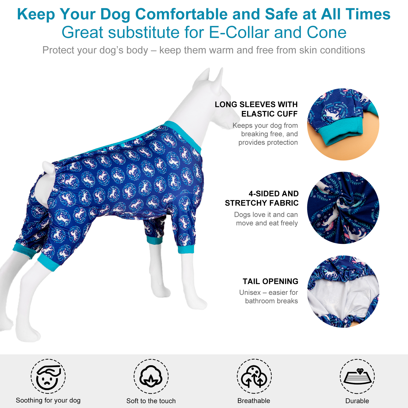 LovinPet Large Dog Pajama - Mystical Unicorn Pattern